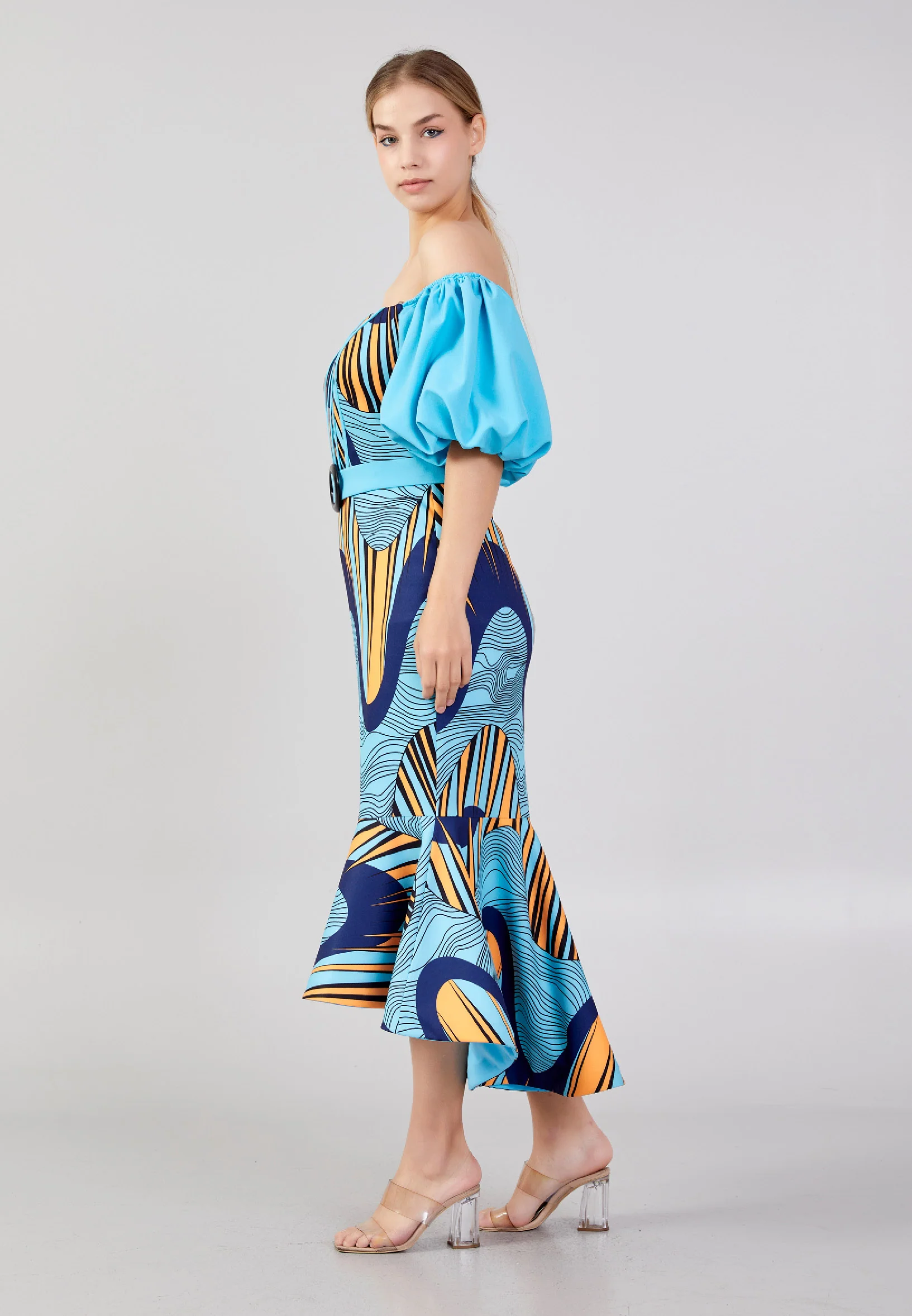 Off Shoulder Midi Crepe Mermaid Plus Size Prom Dress ses3003-b - Image 3