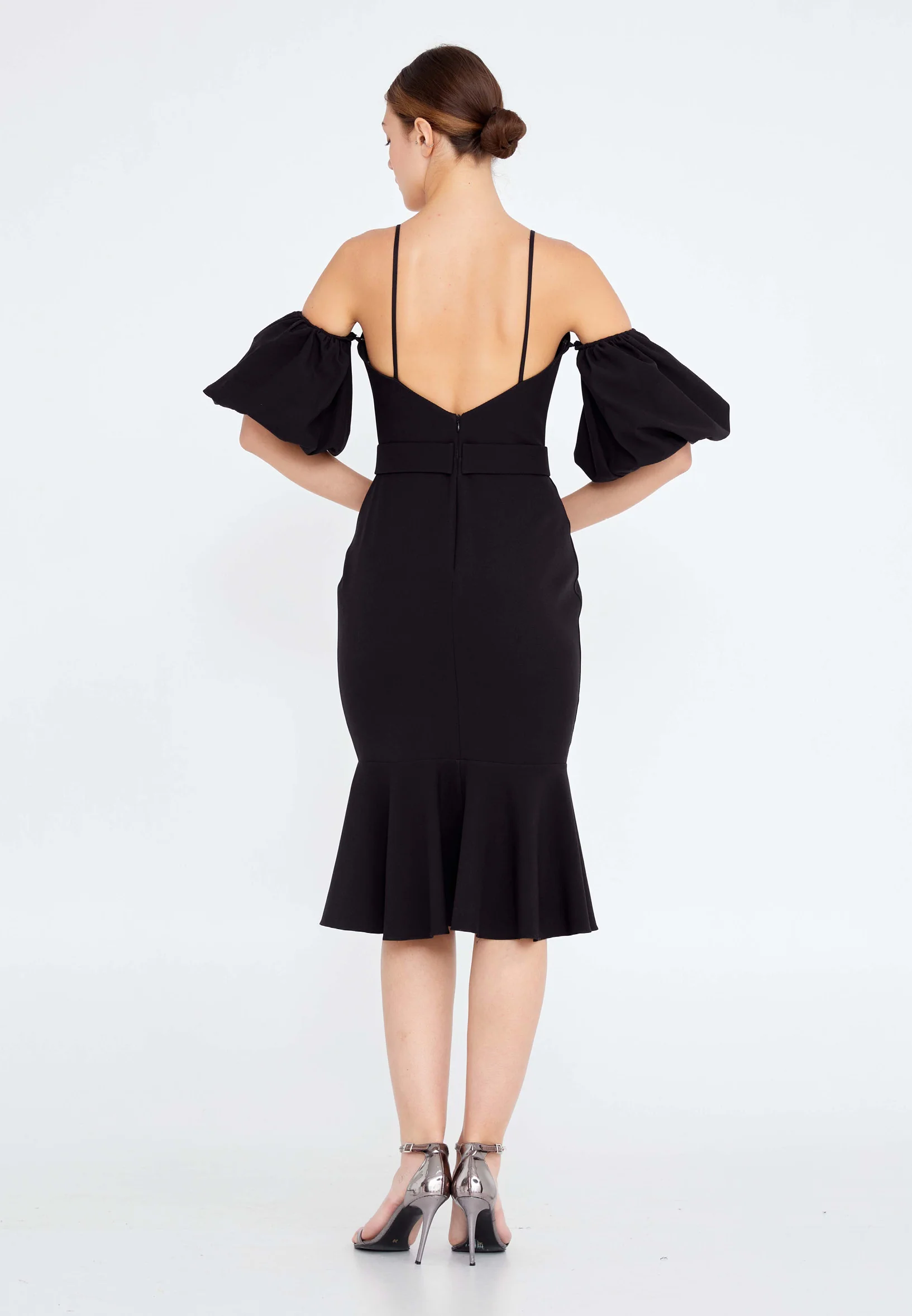 Off Shoulder Midi Crepe Mermaid Regular Evening Dress jnm20-066 - Image 2