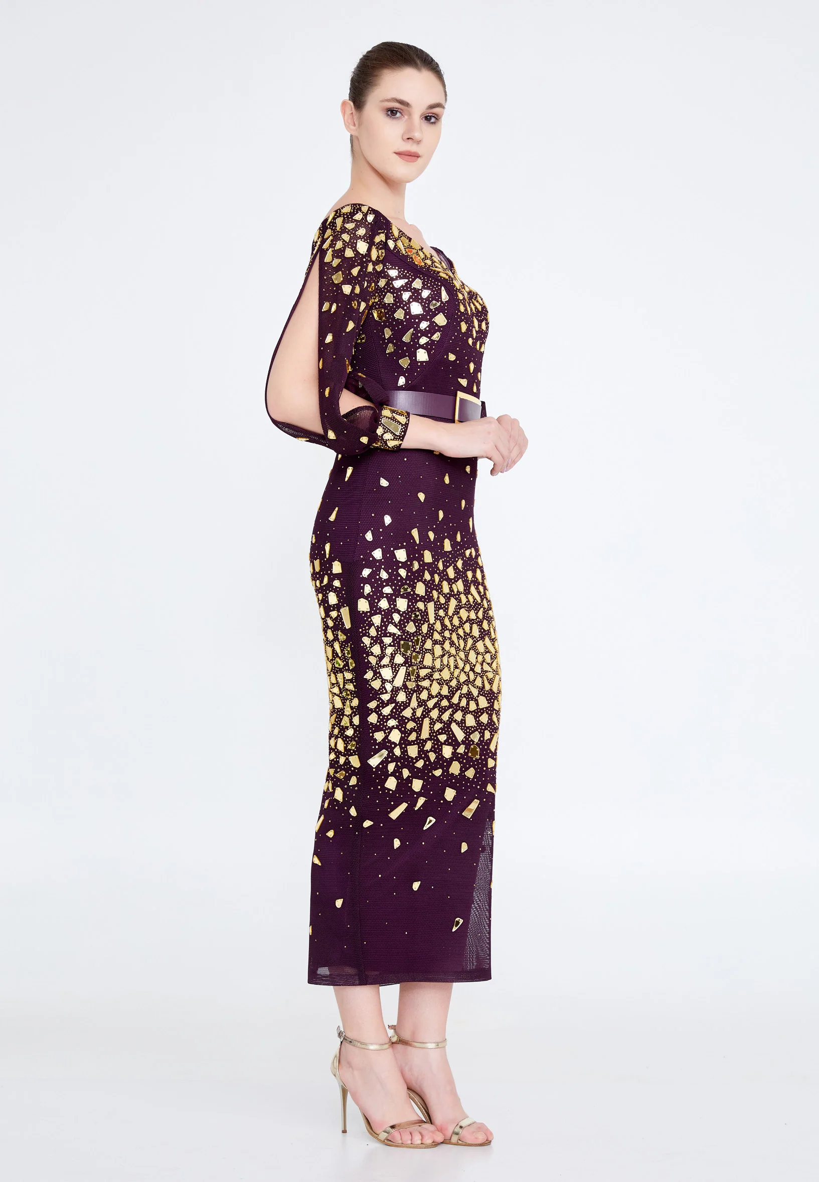 Off Shoulder Midi Lace Column Regular Wedding Guest Dress crm8822 - Image 15