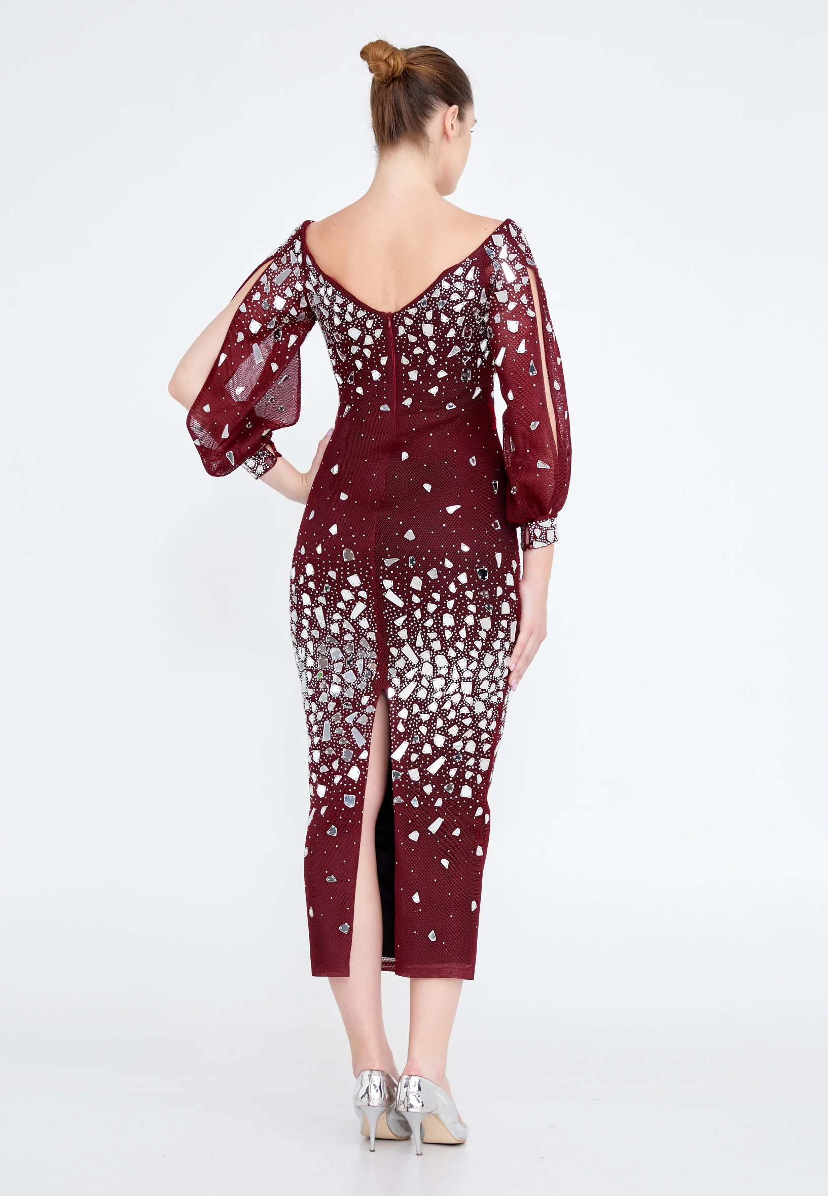 Off Shoulder Midi Lace Column Regular Wedding Guest Dress crm8822 - Image 6