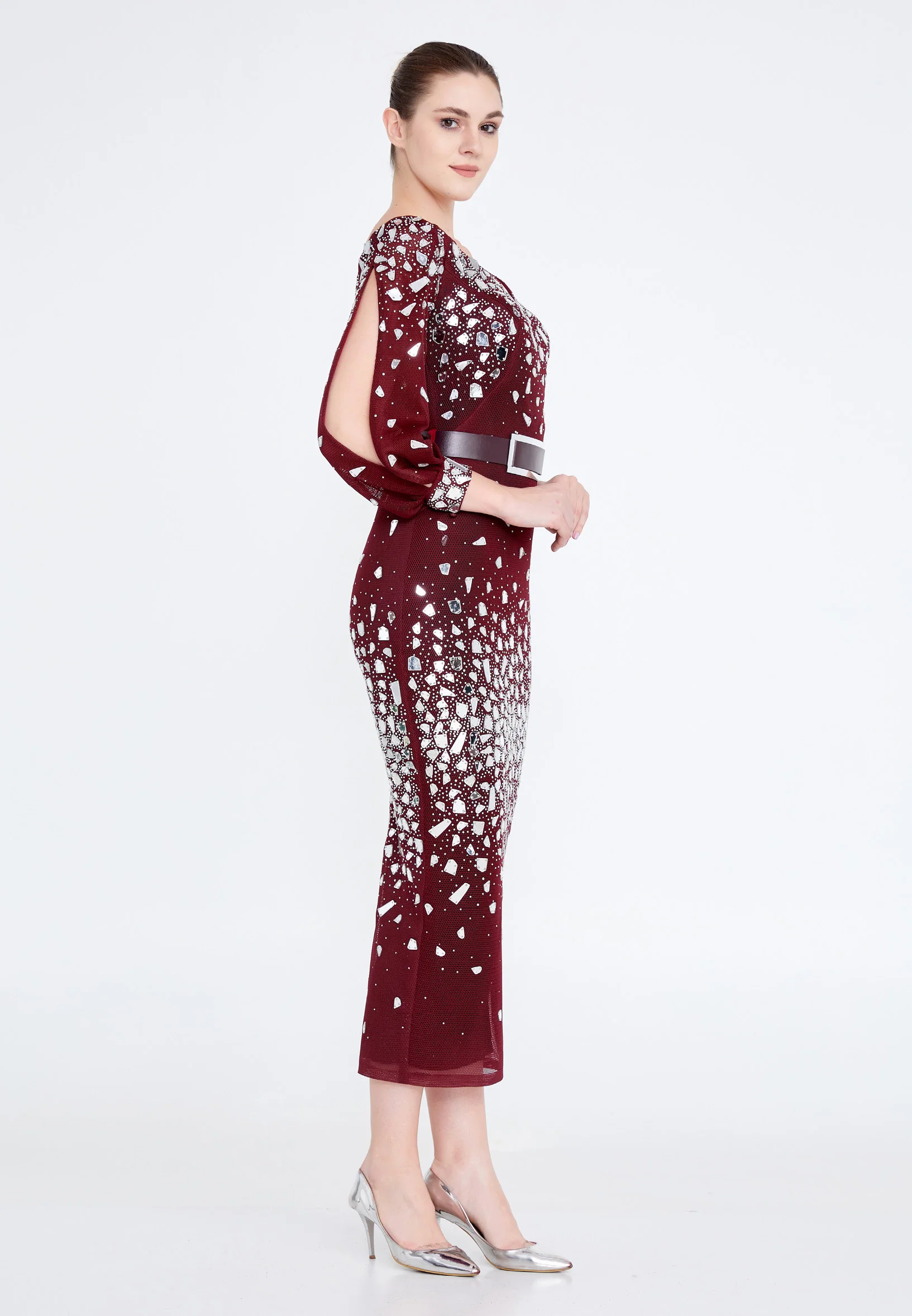 Off Shoulder Midi Lace Column Regular Wedding Guest Dress crm8822 - Image 7