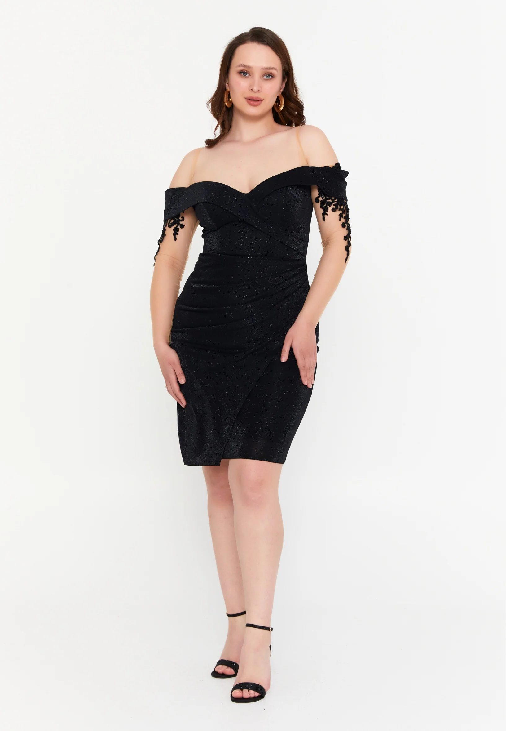 Off Shoulder Midi Lycra Bodycon Plus Size Evening Dress prl777
