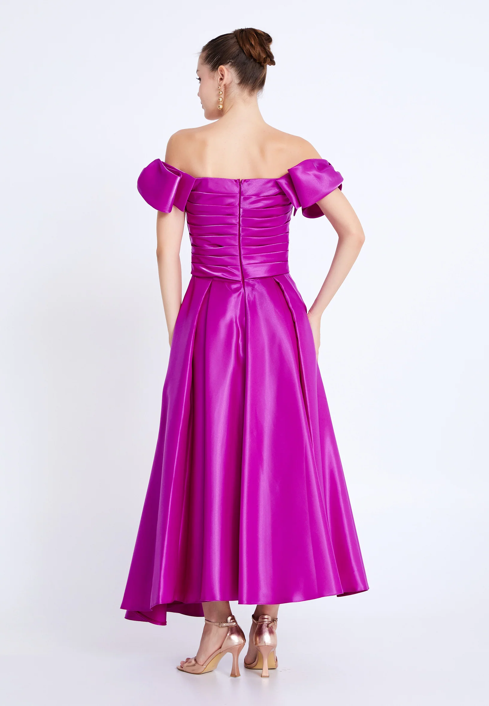 Off Shoulder Midi Polyester A - Line Regular Prom Dress aln1807 - Image 10