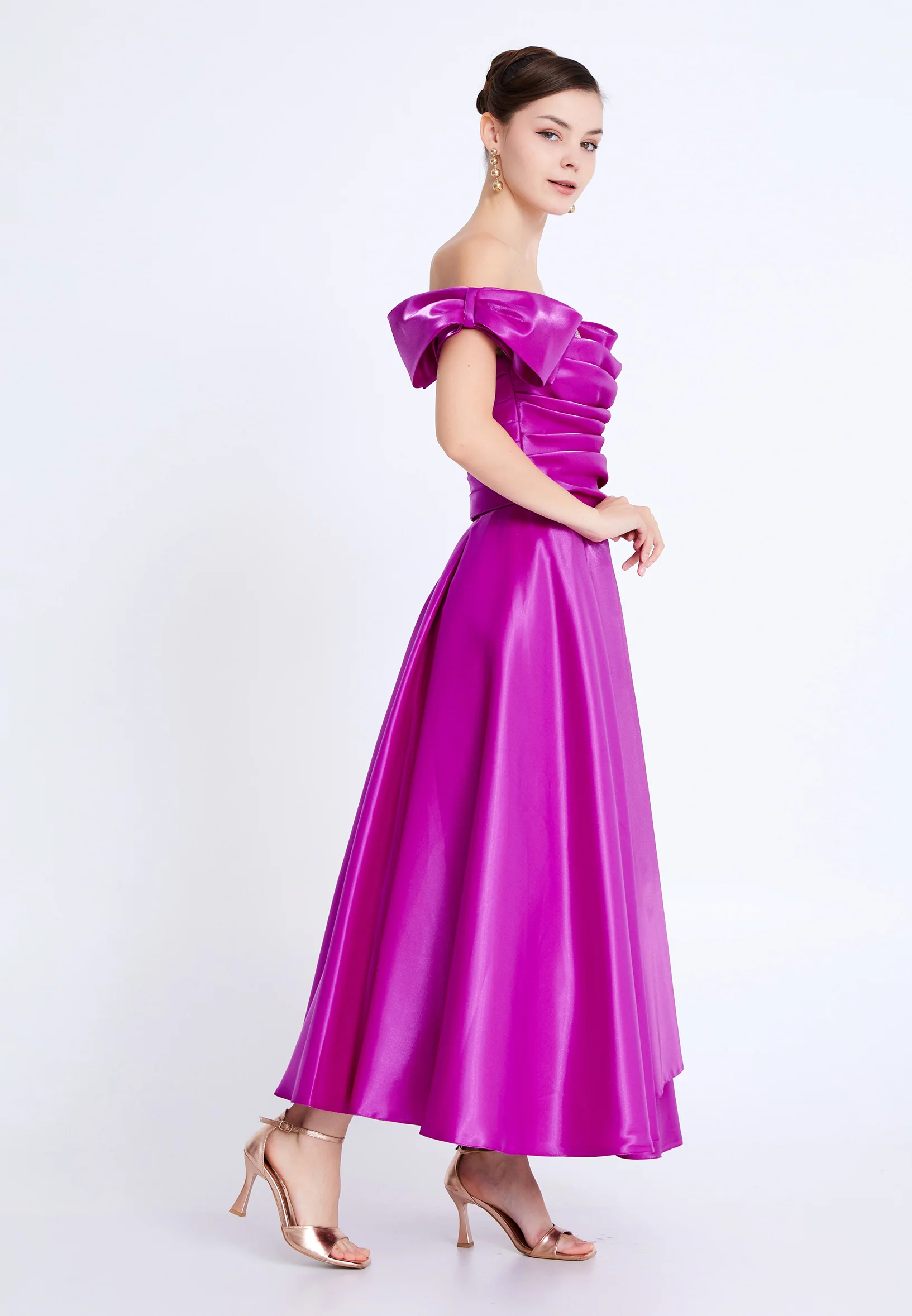 Off Shoulder Midi Polyester A - Line Regular Prom Dress aln1807 - Image 11