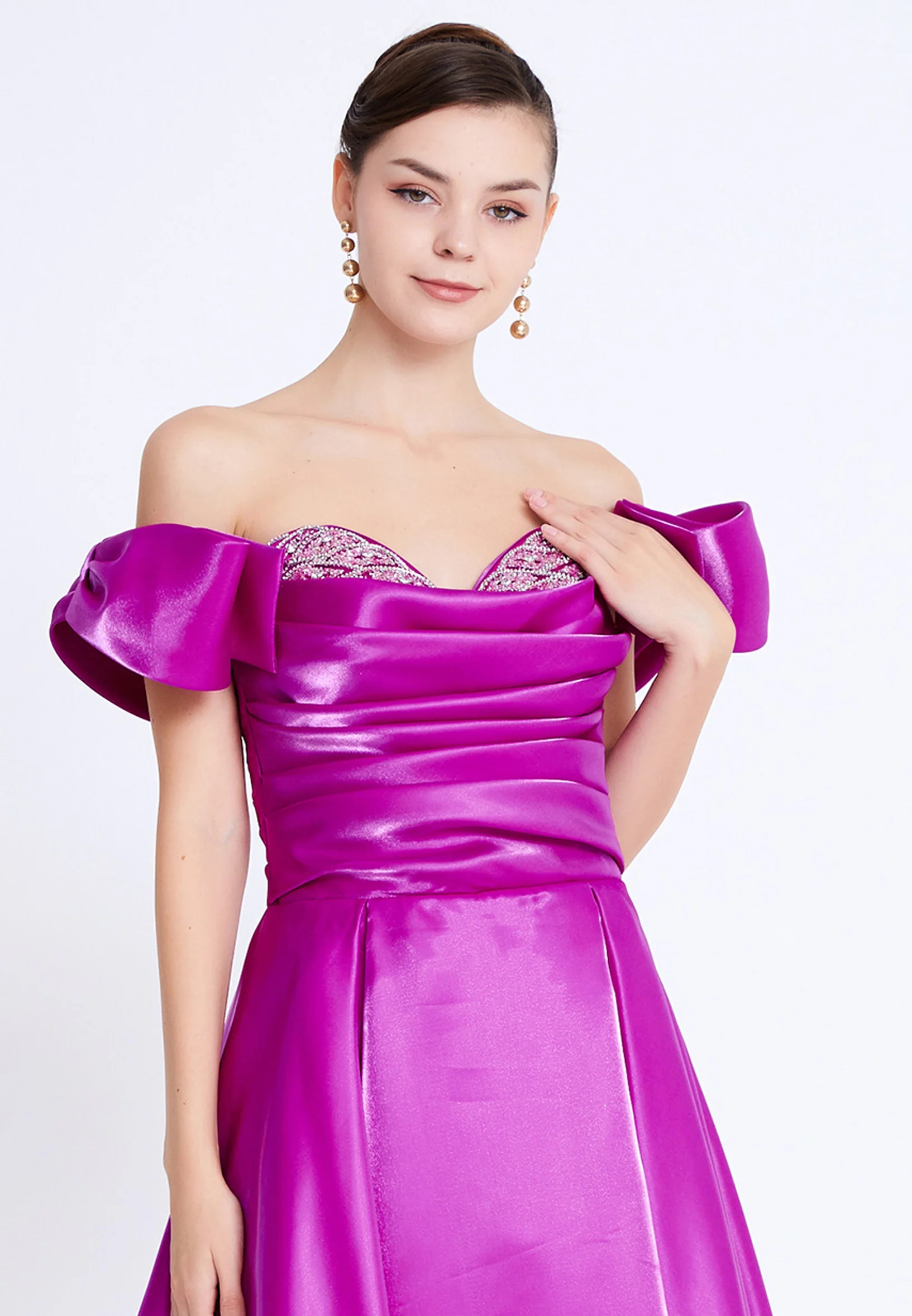 Off Shoulder Midi Polyester A - Line Regular Prom Dress aln1807 - Image 12