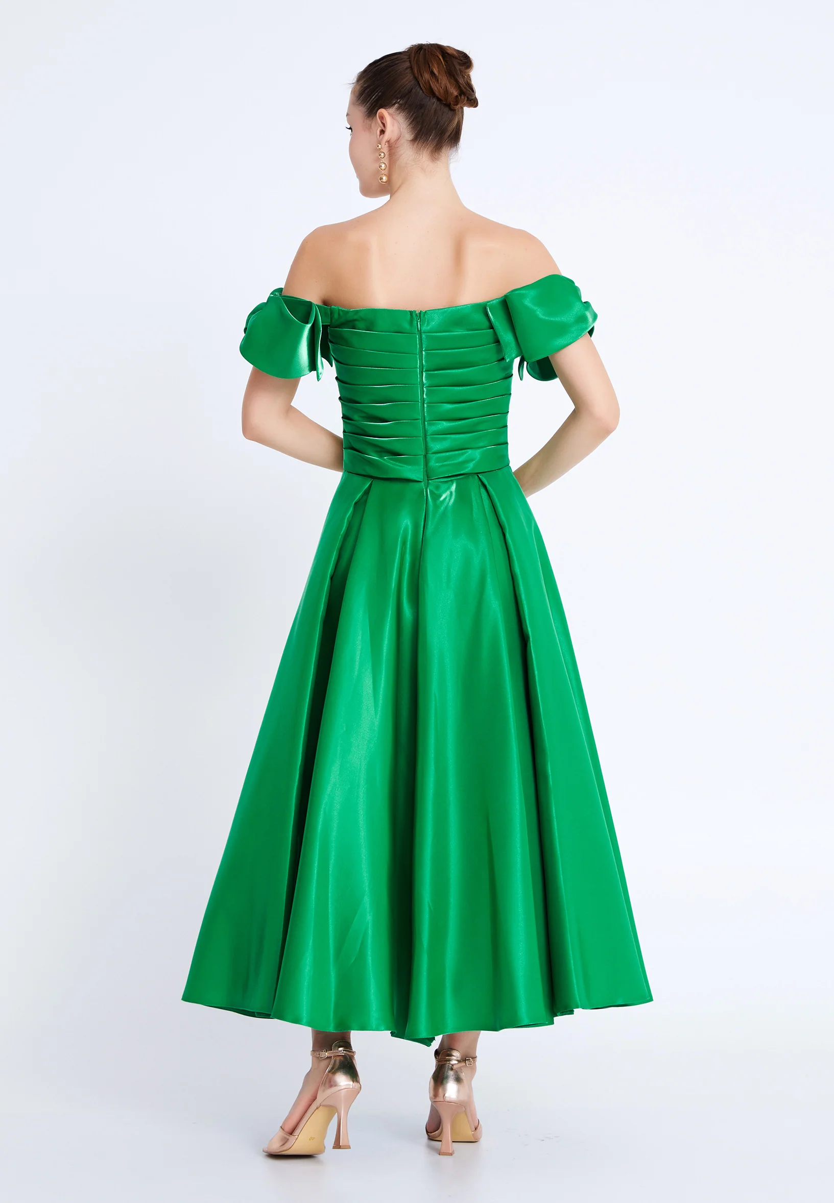 Off Shoulder Midi Polyester A - Line Regular Prom Dress aln1807 - Image 2