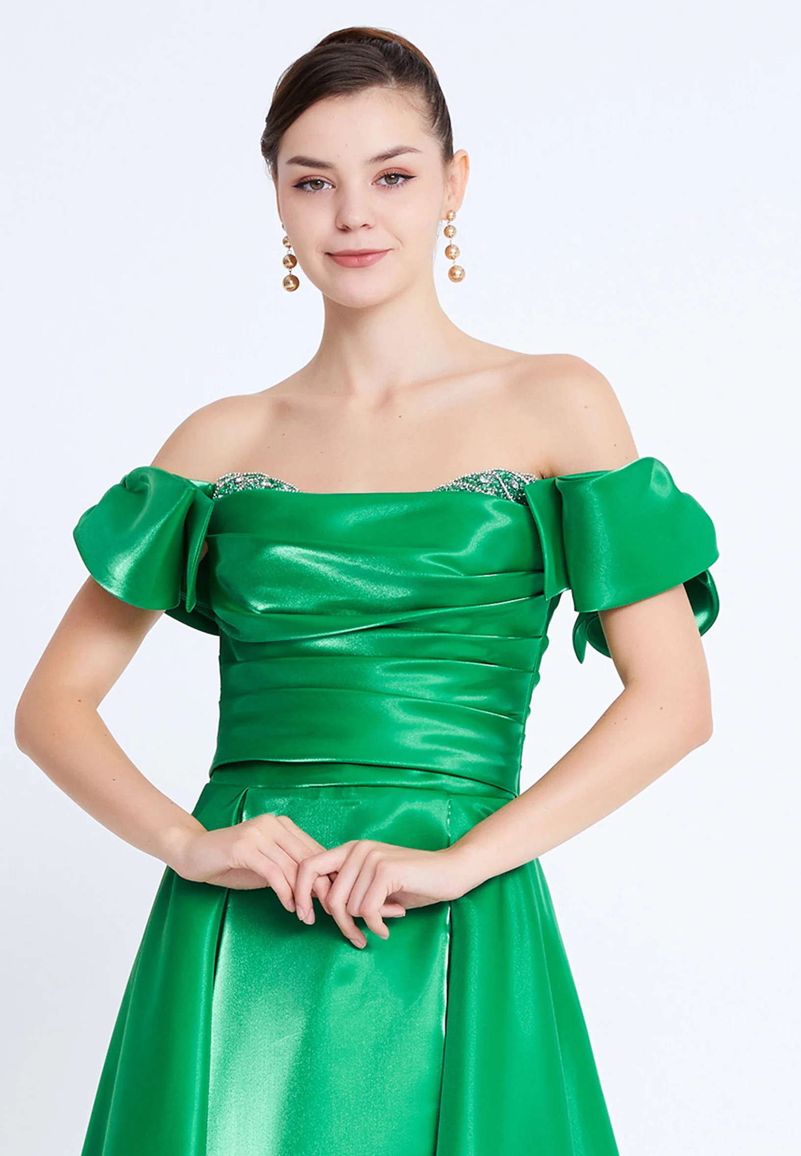 Off Shoulder Midi Polyester A - Line Regular Prom Dress aln1807 - Image 4