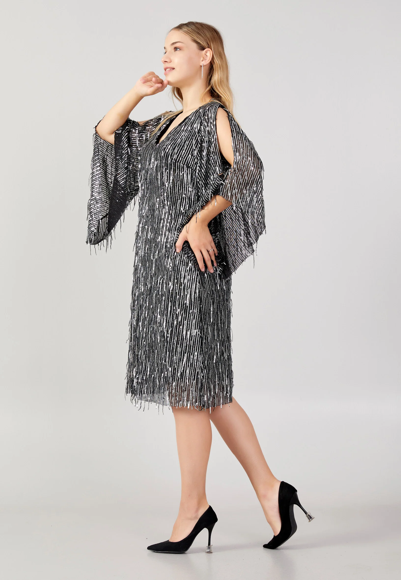 Off Shoulder Midi Sequin Column Plus Size Evening Dress jnm23-381bb - Image 3