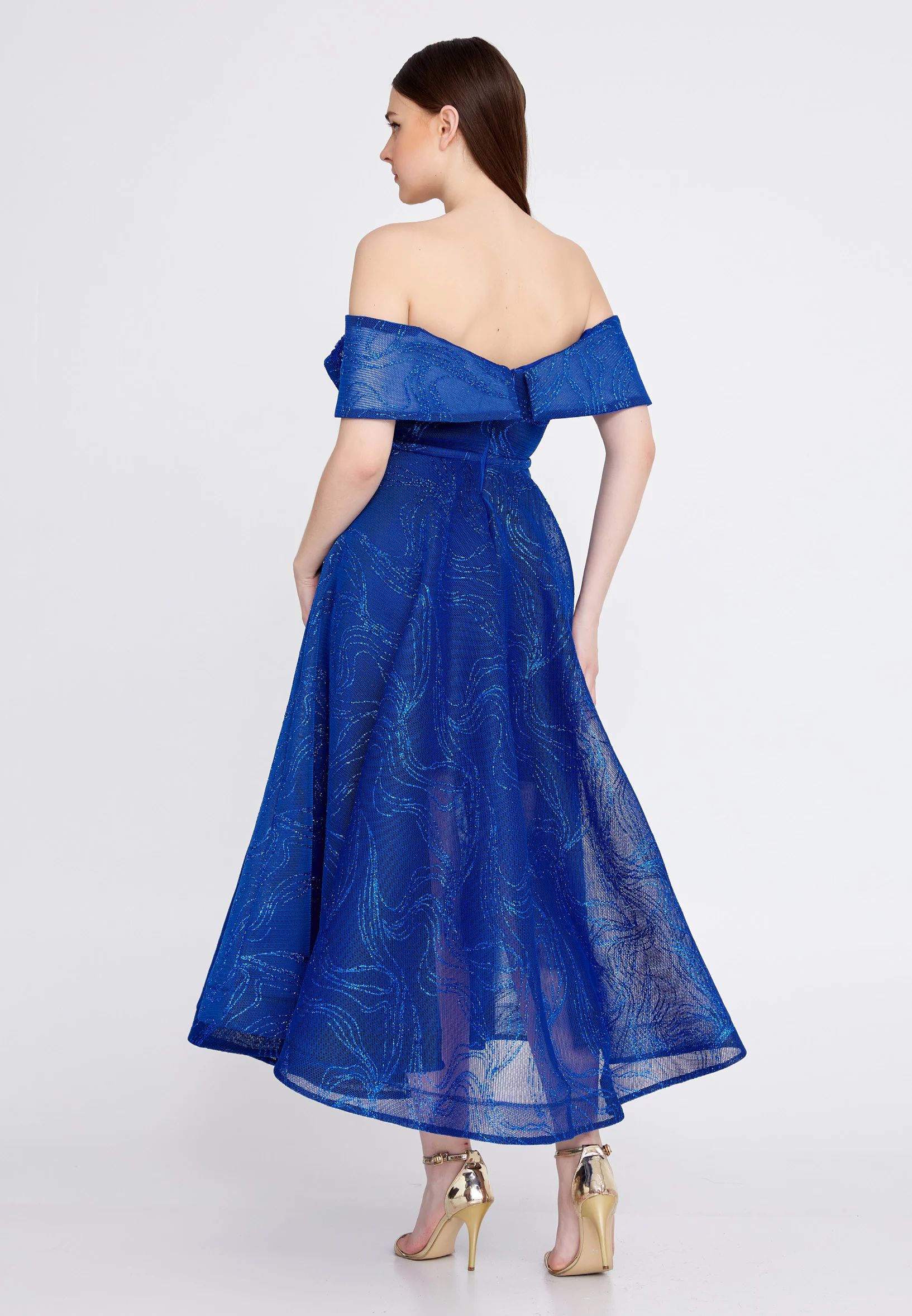 Off Shoulder Midi Tulle A - Line Regular Prom Dress ons000-63 - Image 6