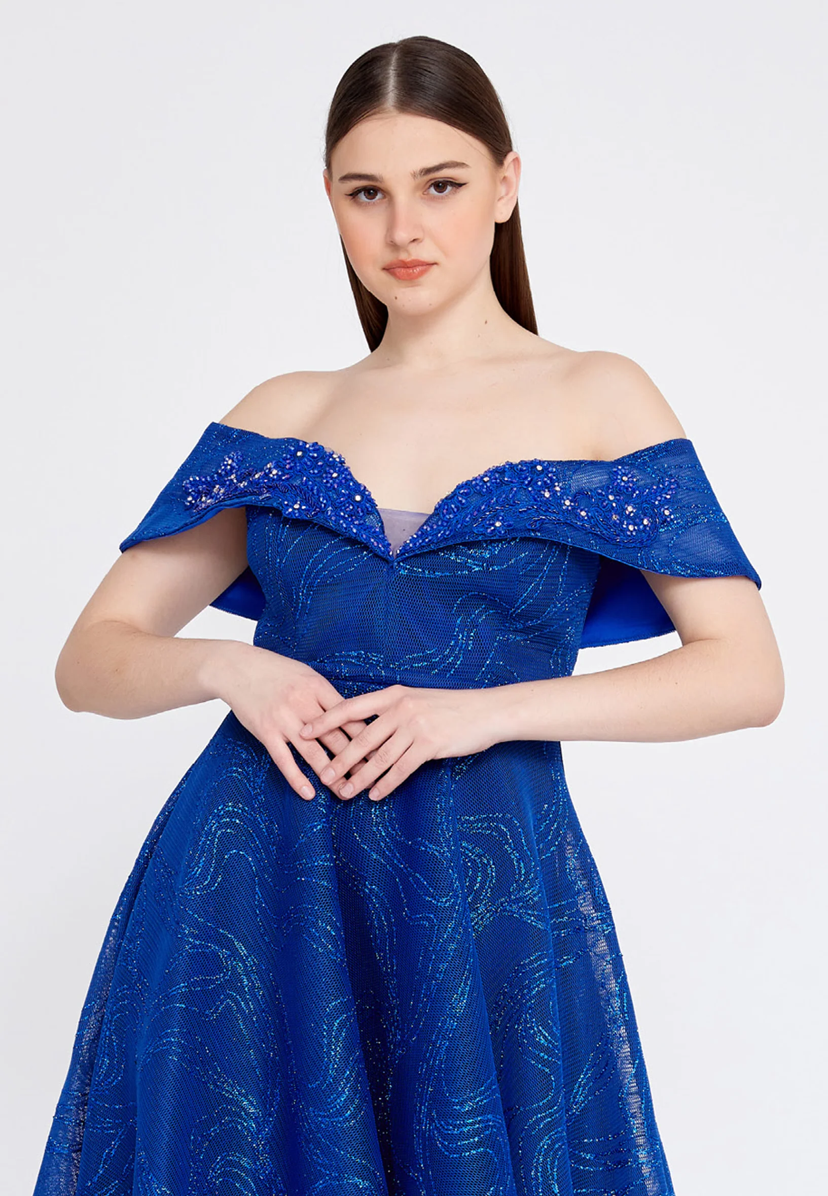 Off Shoulder Midi Tulle A - Line Regular Prom Dress ons000-63 - Image 8