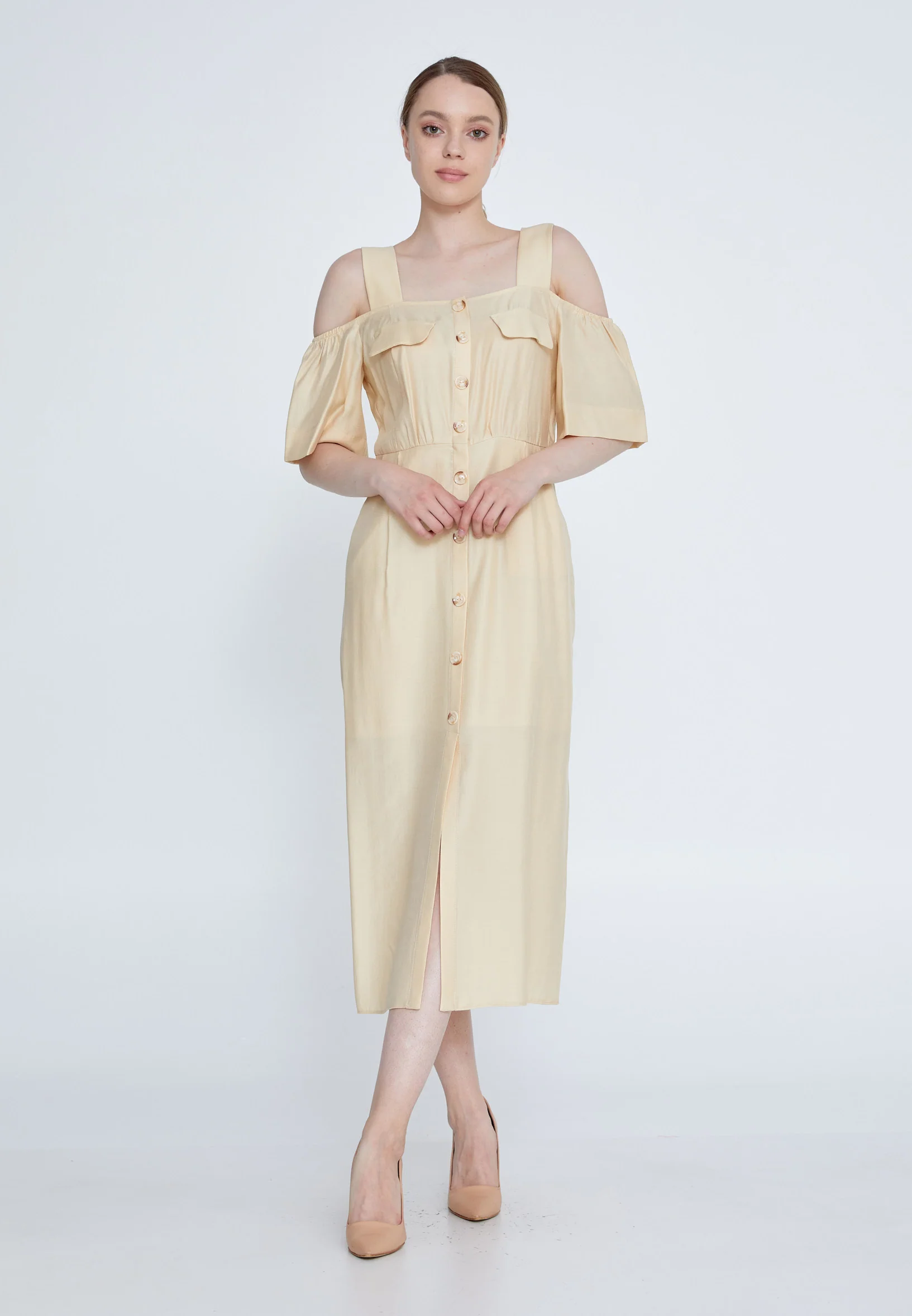 Off Shoulder Midi Viscose Column Regular Casual Dress kmy24y40464