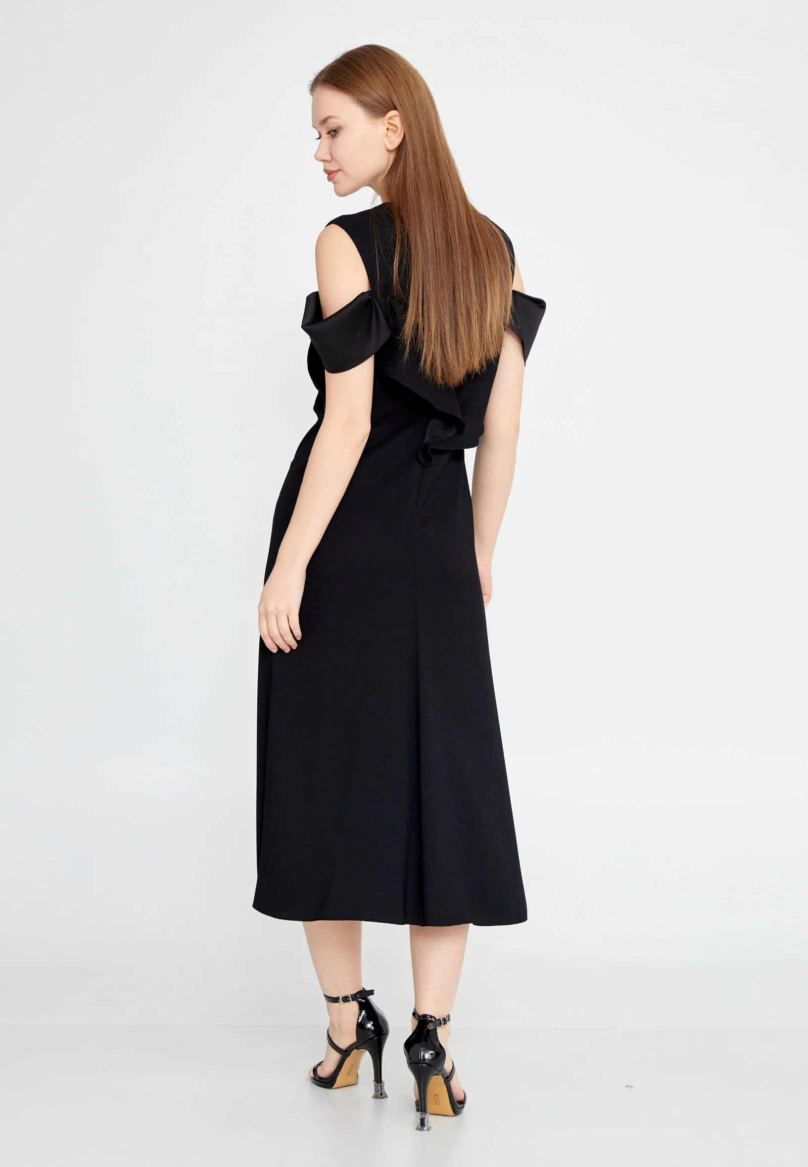 Off Shoulder Midi Viscose Column Regular Casual Dress kmy24y40498 - Image 2