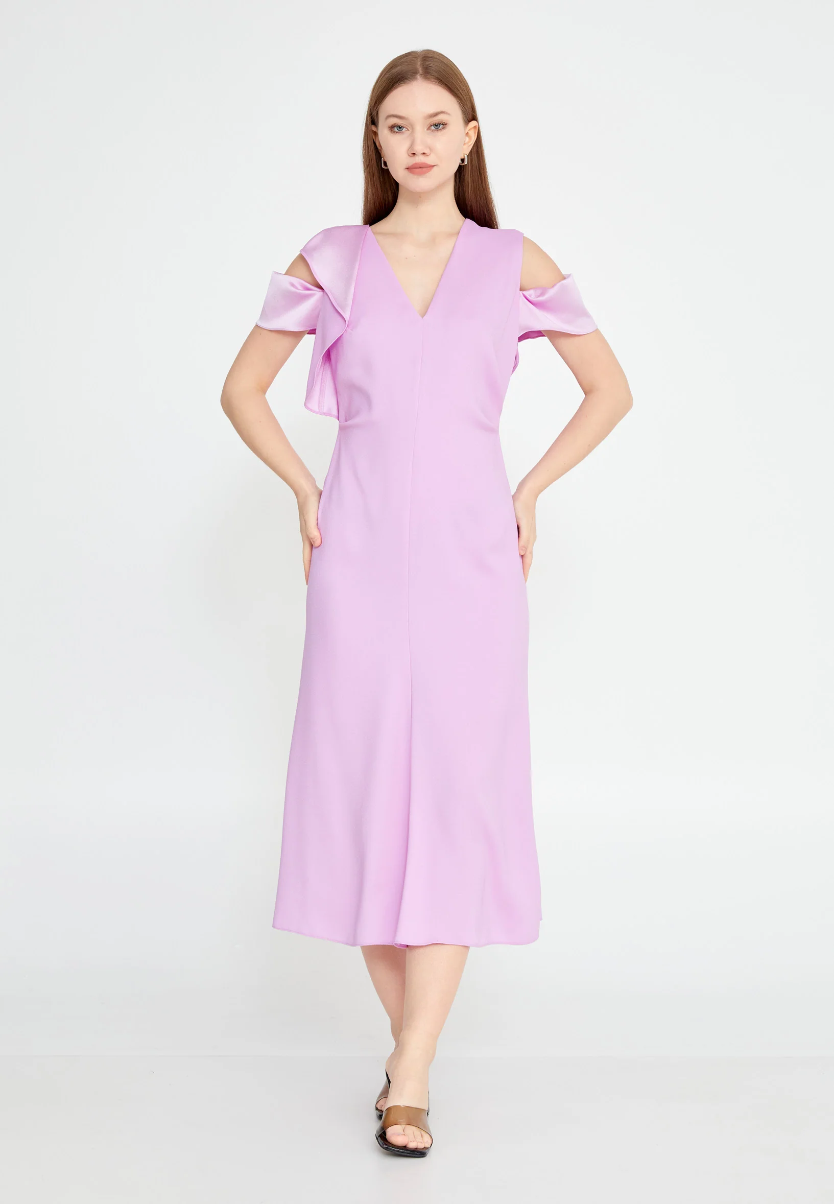 Off Shoulder Midi Viscose Column Regular Casual Dress kmy24y40498 - Image 5