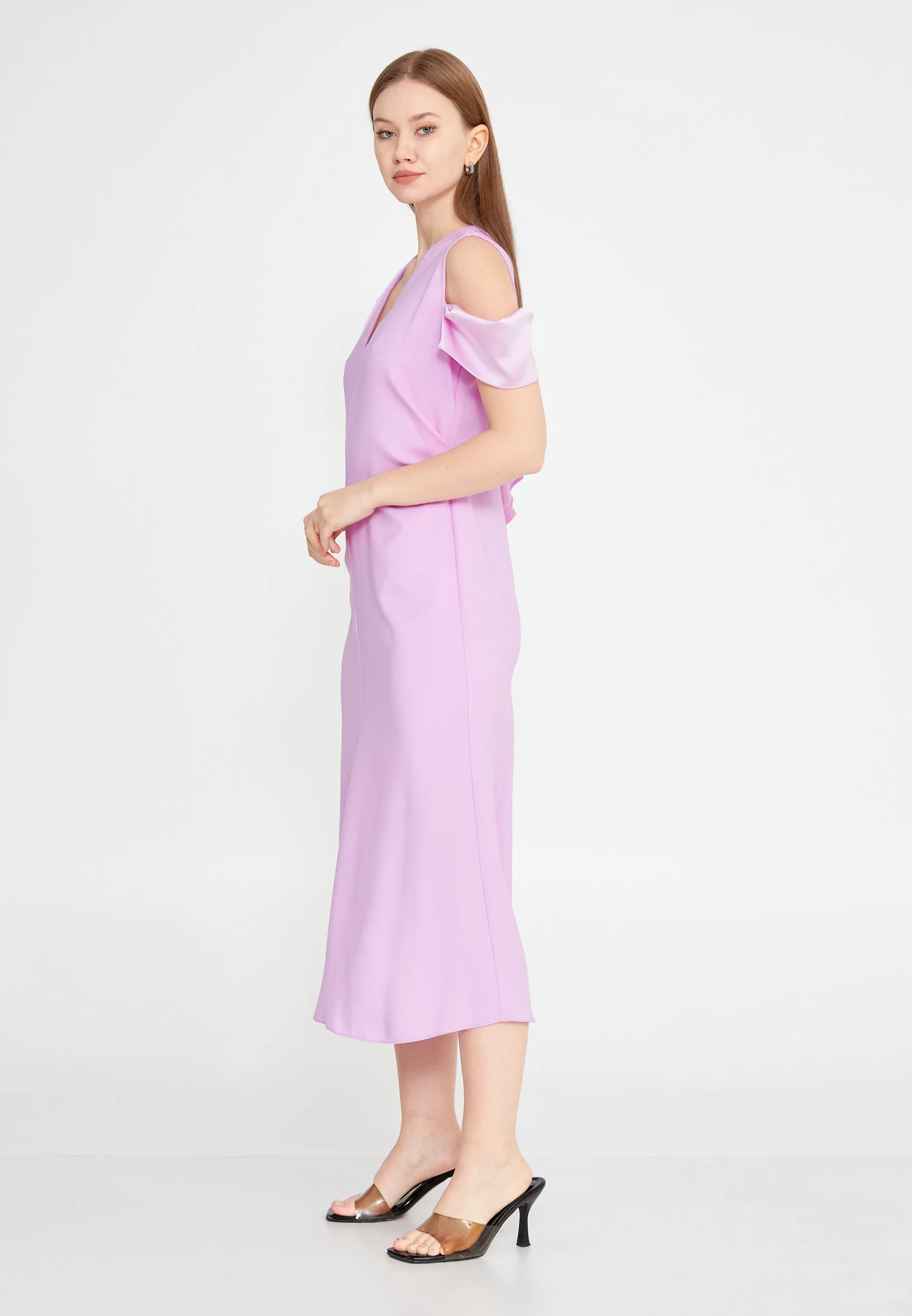 Off Shoulder Midi Viscose Column Regular Casual Dress kmy24y40498 - Image 7