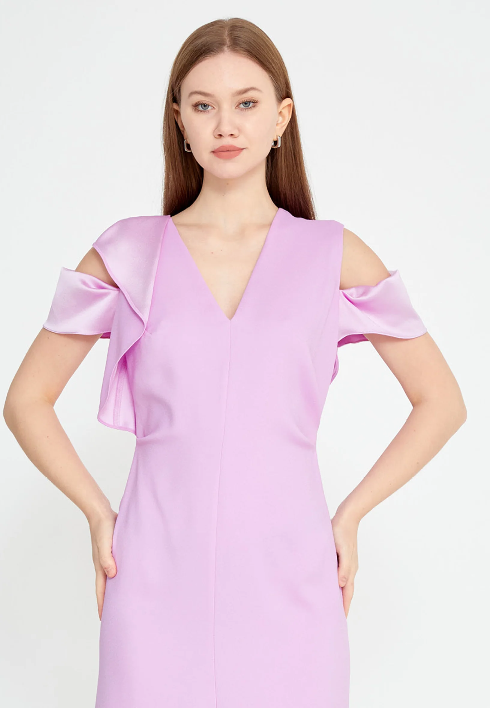 Off Shoulder Midi Viscose Column Regular Casual Dress kmy24y40498 - Image 8