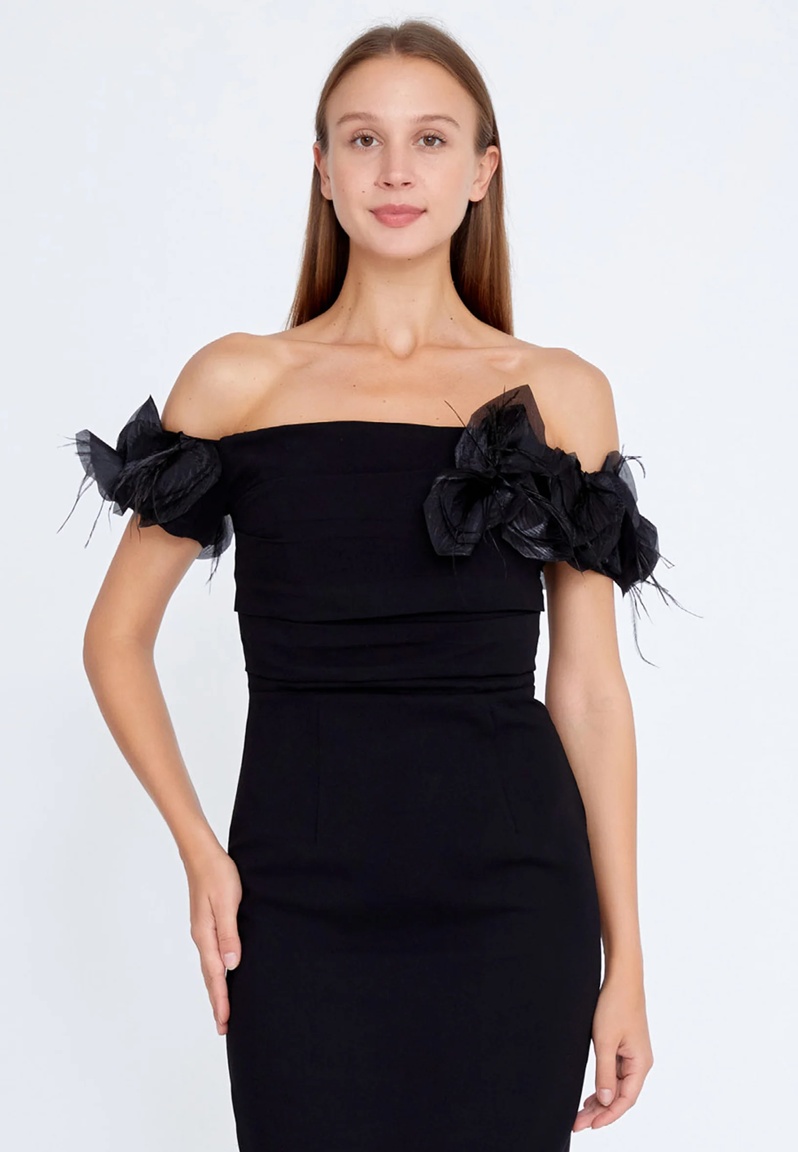 Off Shoulder Mini Crepe Column Regular Cocktail Dress nzn1640 - Image 4