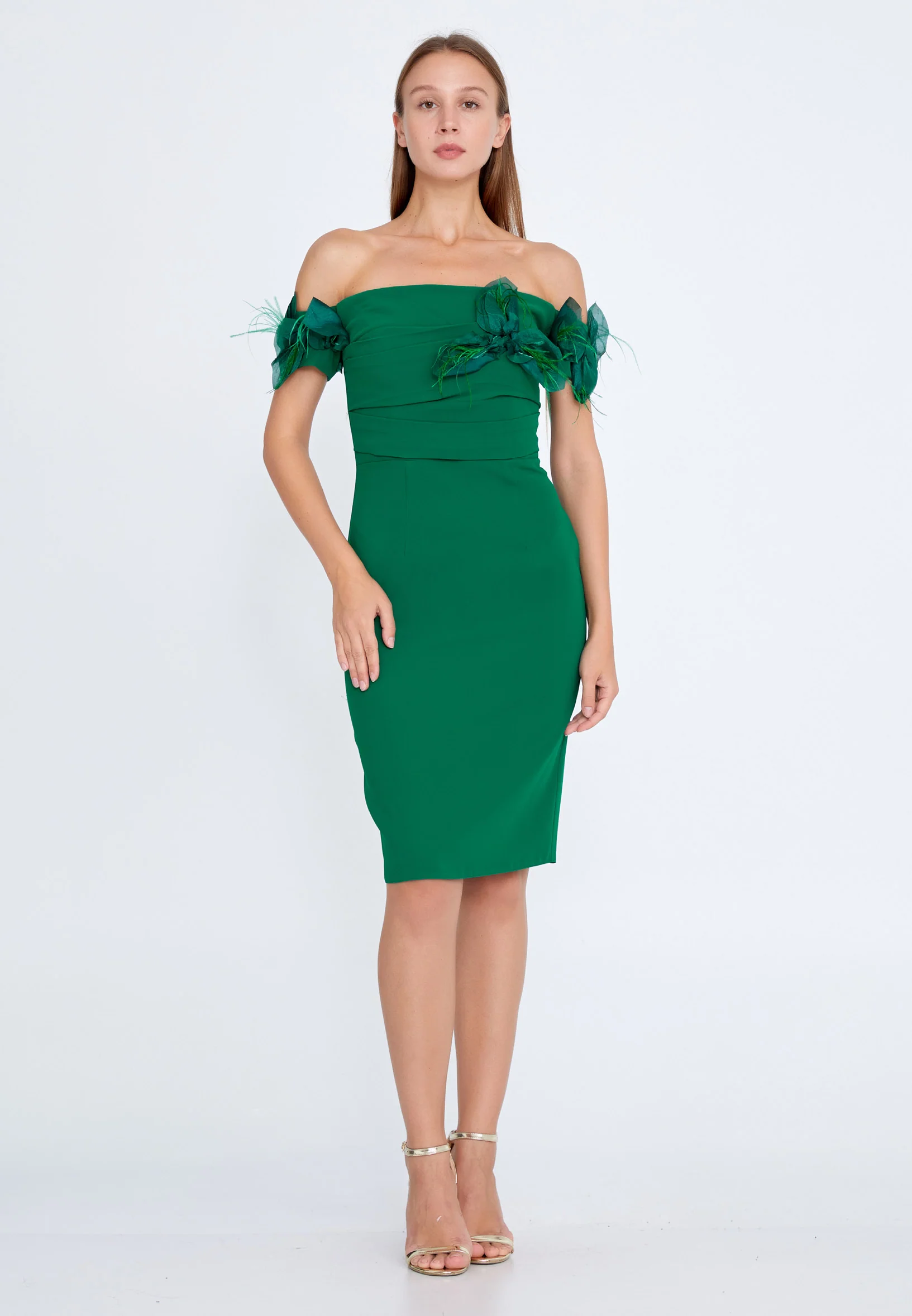Off Shoulder Mini Crepe Column Regular Cocktail Dress nzn1640 - Image 5