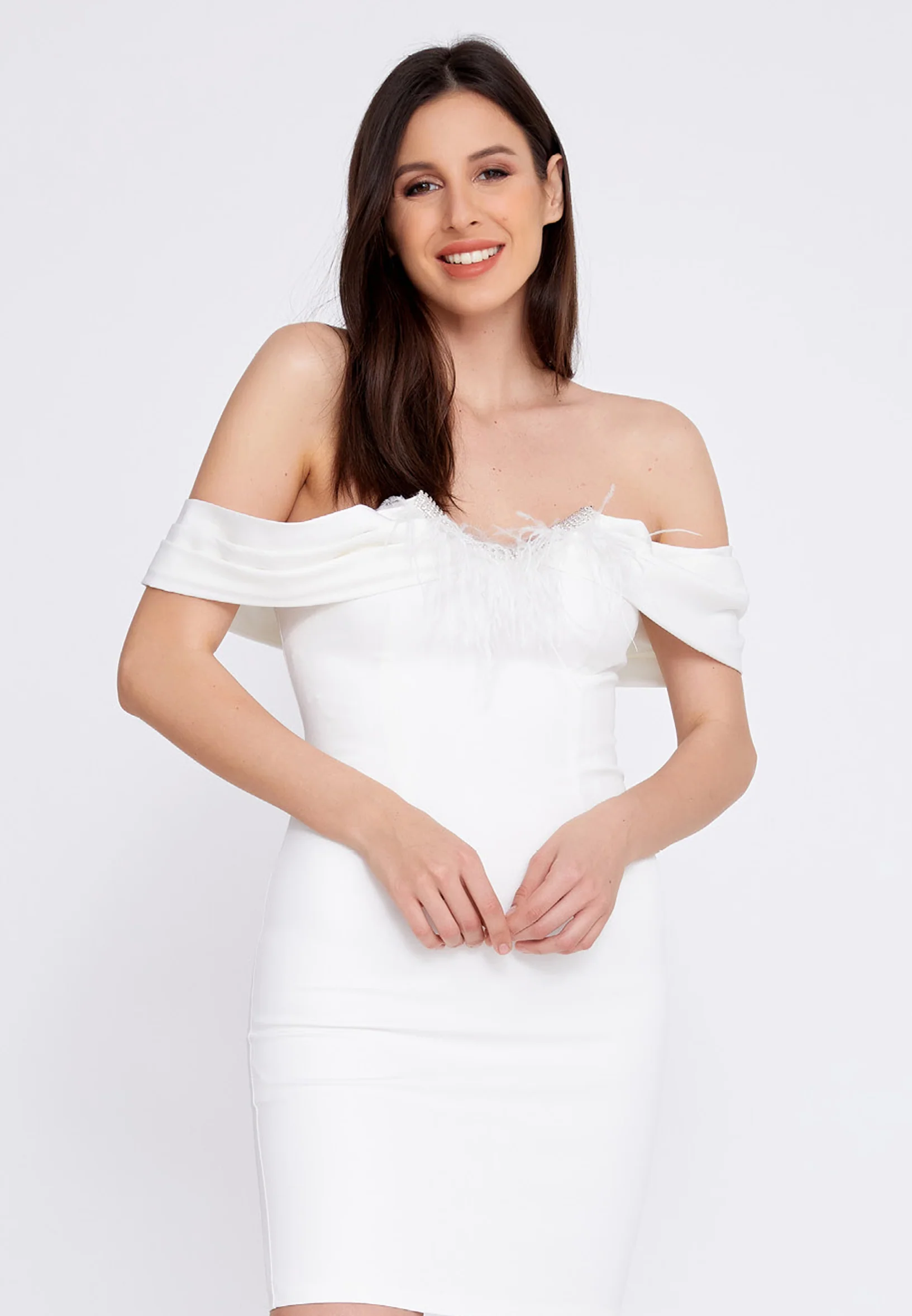 Off Shoulder Mini Crepe Column Regular Cocktail Dress odr6650 - Image 4