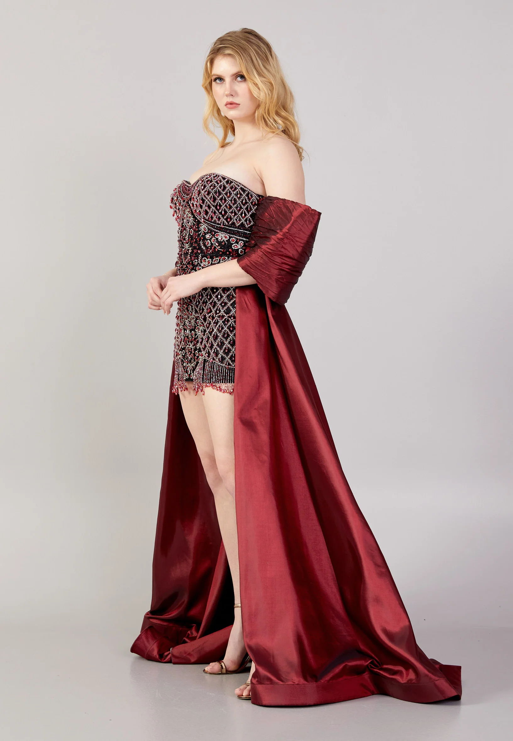 Off Shoulder Mini Polyester A - Line Regular Prom Dress mti0709 - Image 4