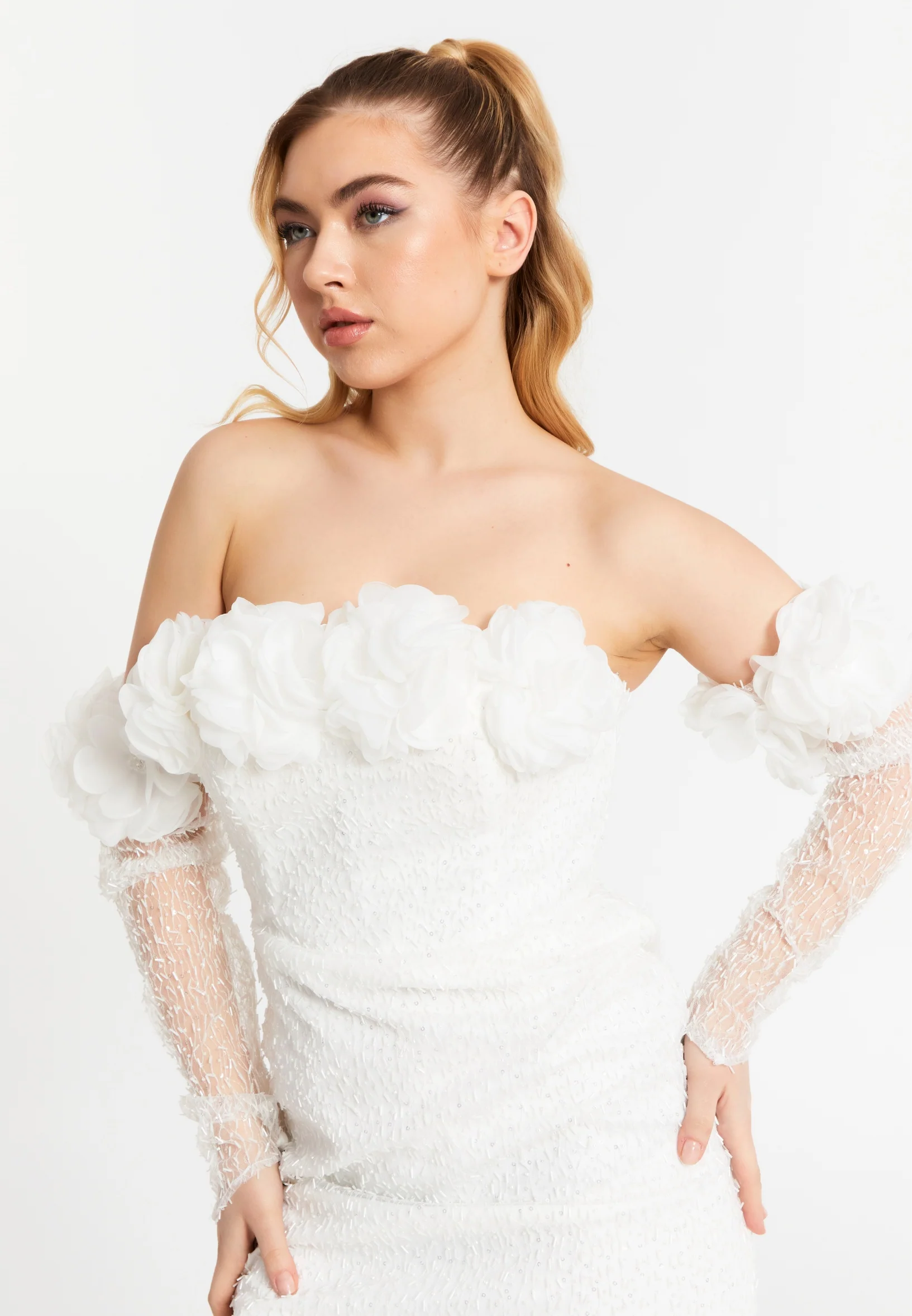 Off Shoulder Mini Tulle Column Regular Evening Dress aln1868 - Image 10