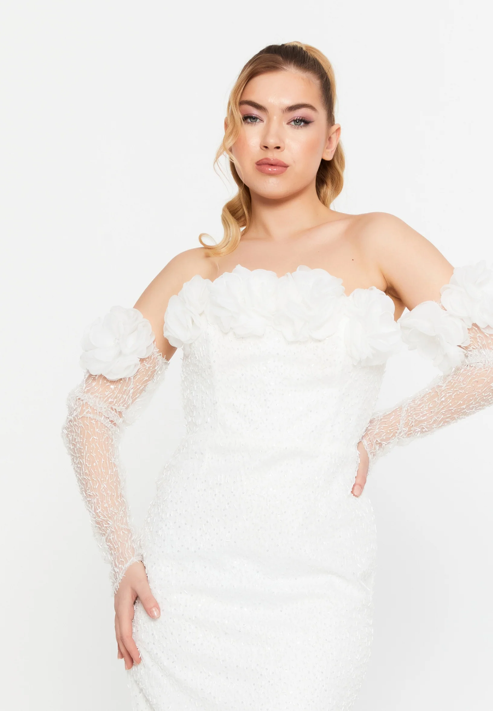 Off Shoulder Mini Tulle Column Regular Evening Dress aln1868 - Image 13