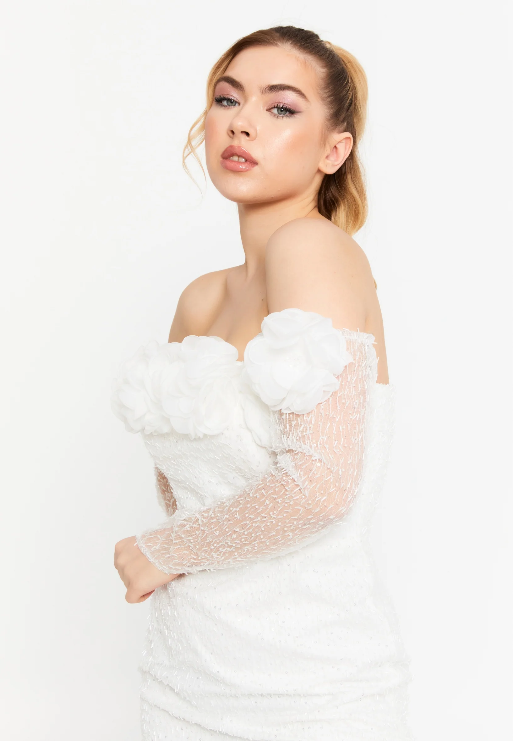 Off Shoulder Mini Tulle Column Regular Evening Dress aln1868 - Image 14