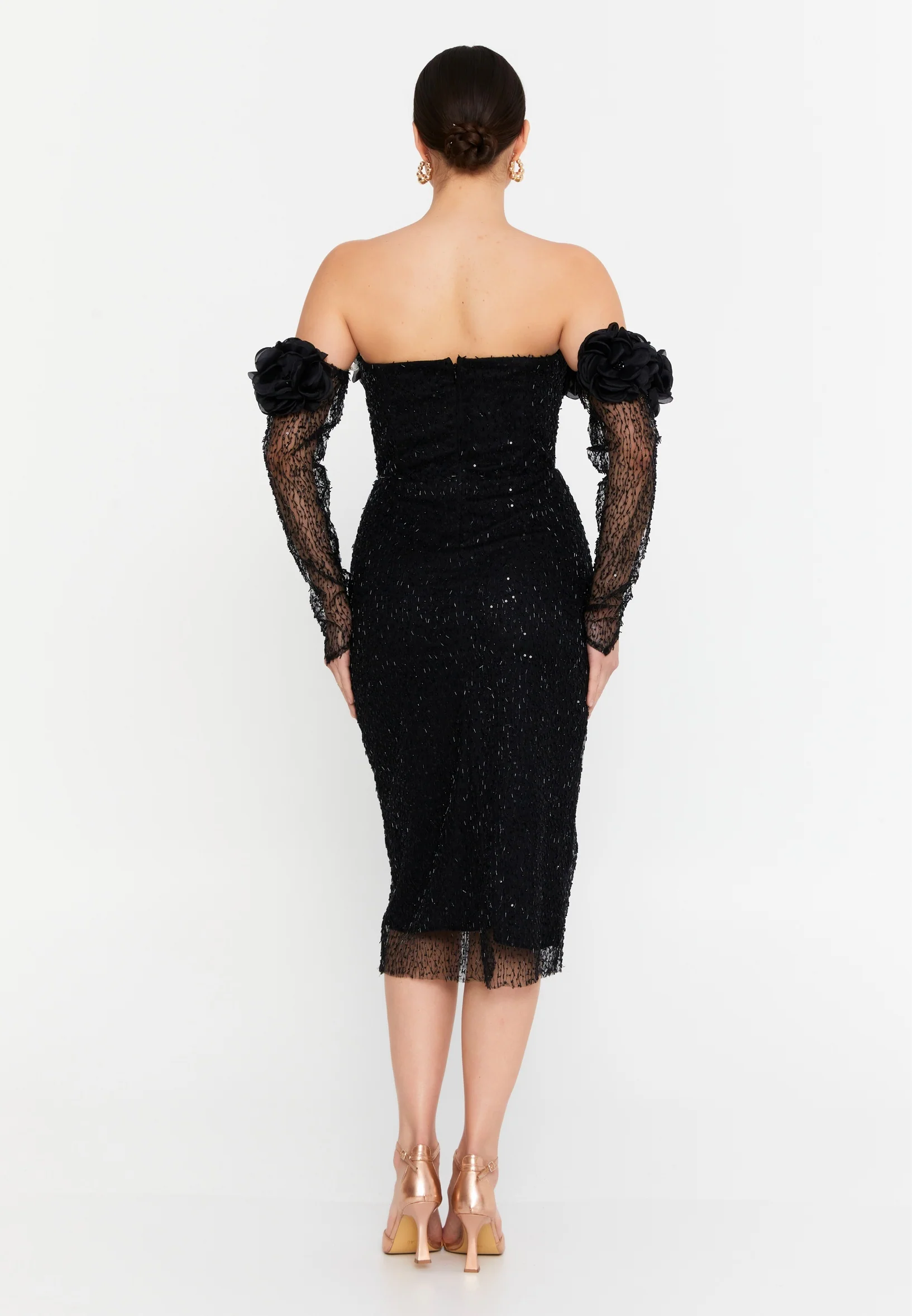 Off Shoulder Mini Tulle Column Regular Evening Dress aln1868 - Image 2