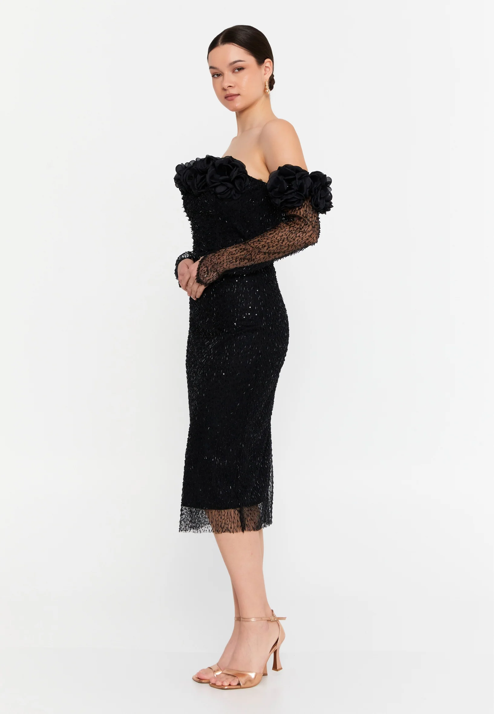 Off Shoulder Mini Tulle Column Regular Evening Dress aln1868 - Image 3