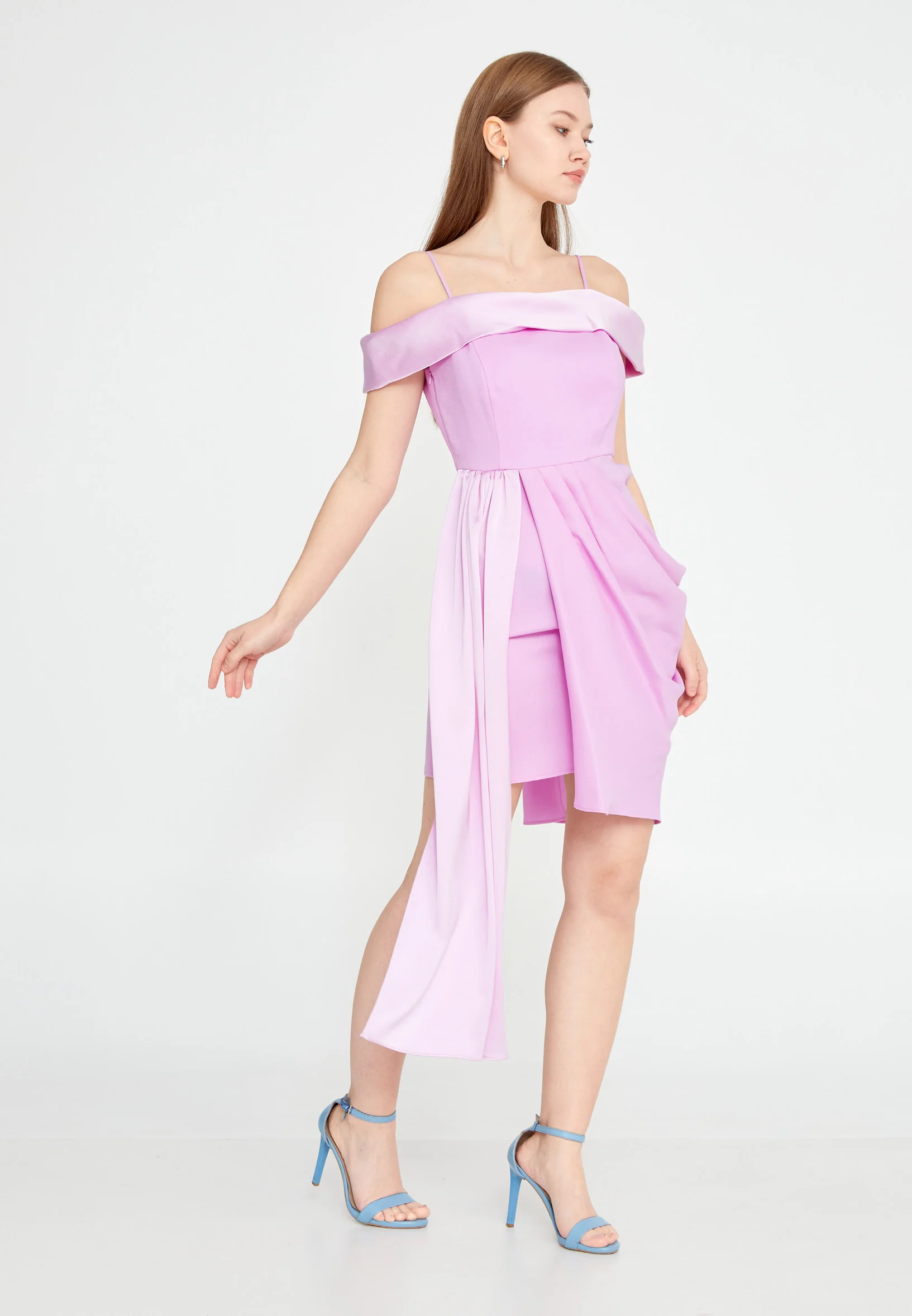 Off Shoulder Mini Viscose Column Regular Cocktail Dress kmy24y40450 - Image 3