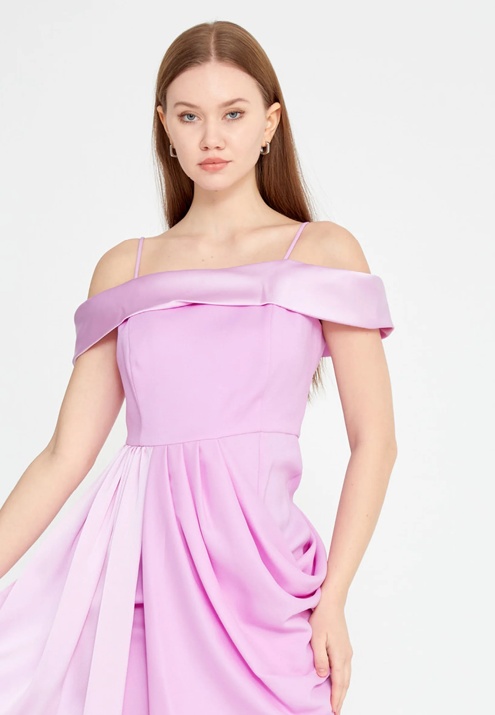 Off Shoulder Mini Viscose Column Regular Cocktail Dress kmy24y40450 - Image 4