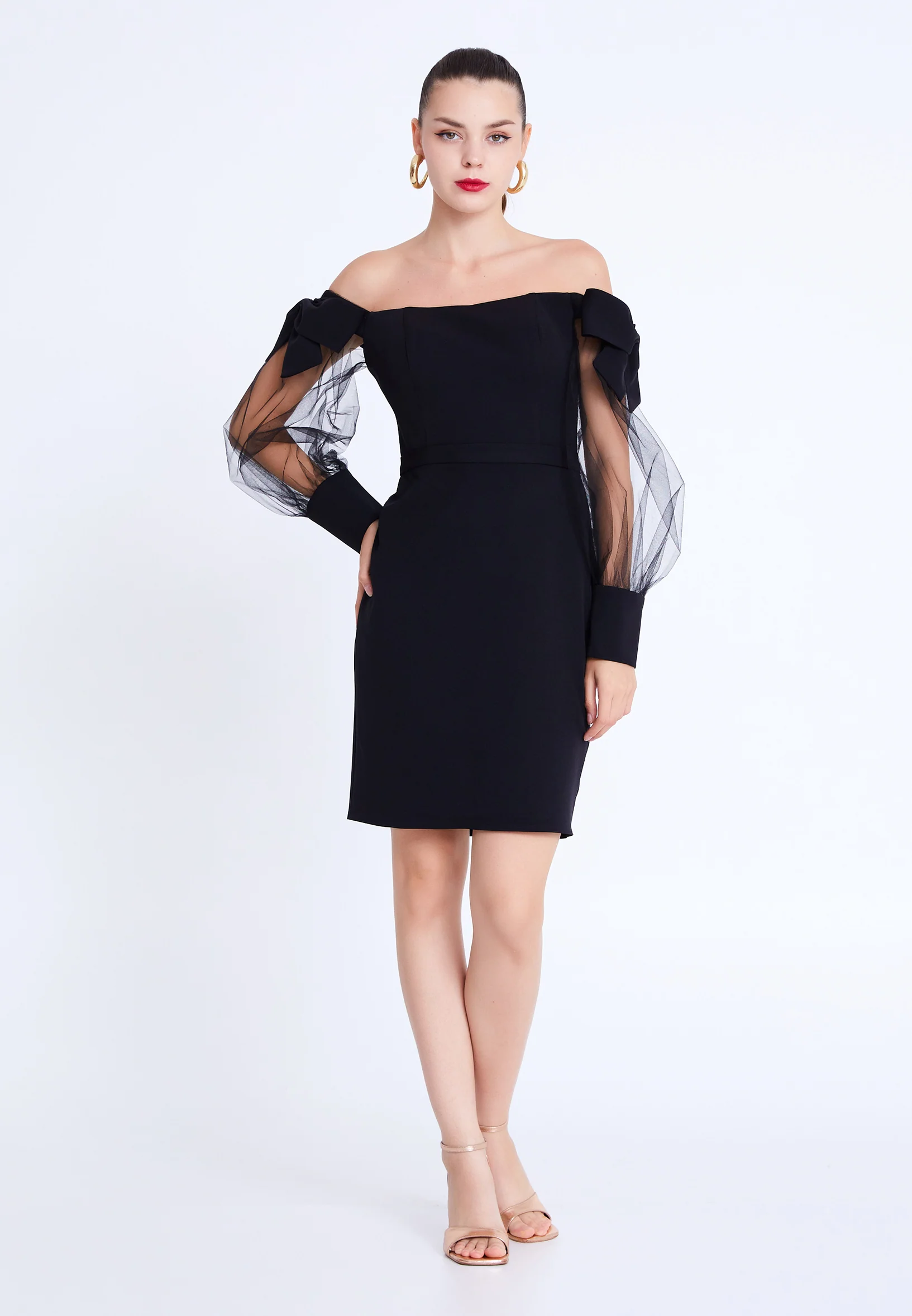 Off Shoulder Mini Viscose Column Regular Evening Dress aln1900