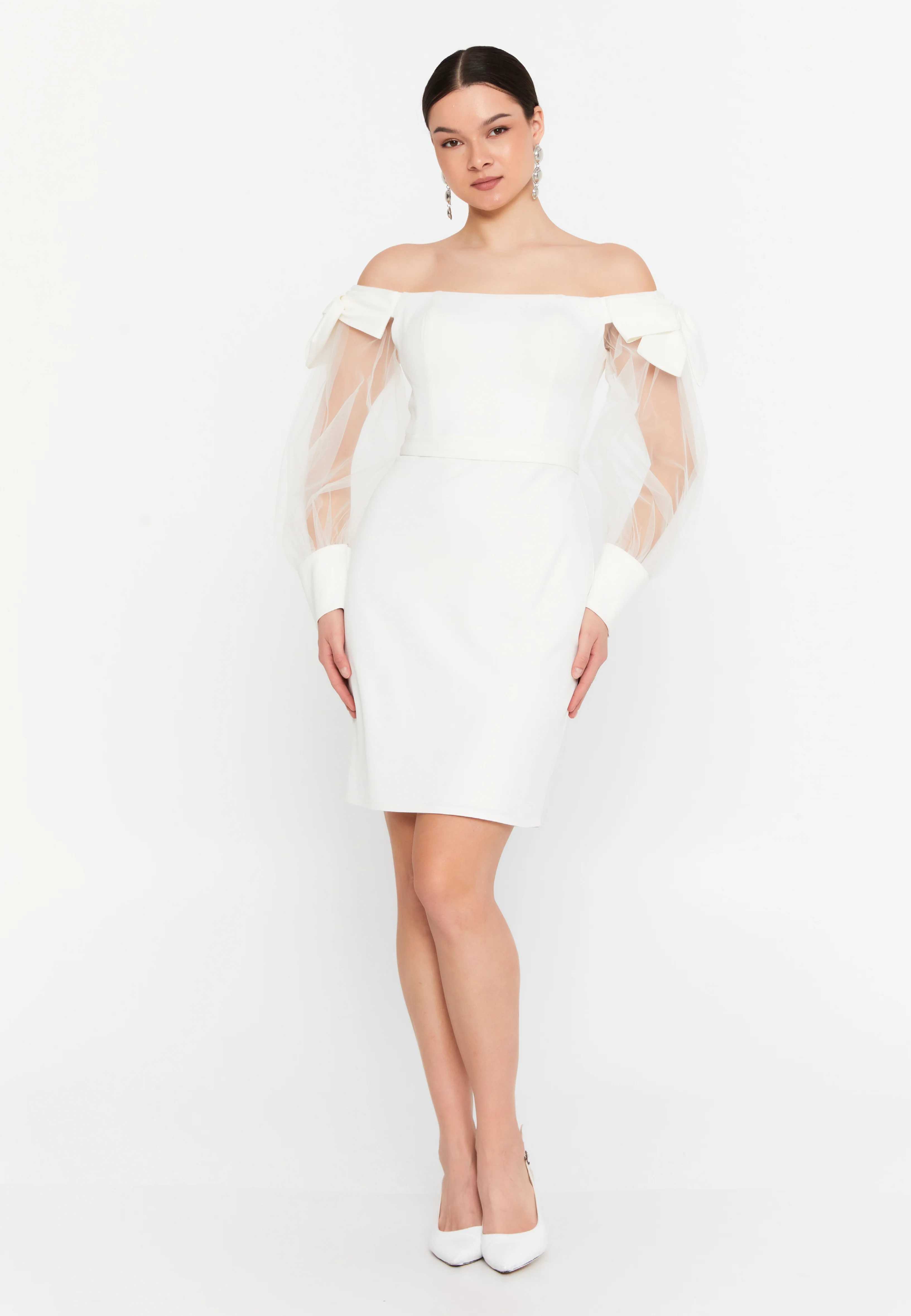 Off Shoulder Mini Viscose Column Regular Evening Dress aln1900 - Image 5