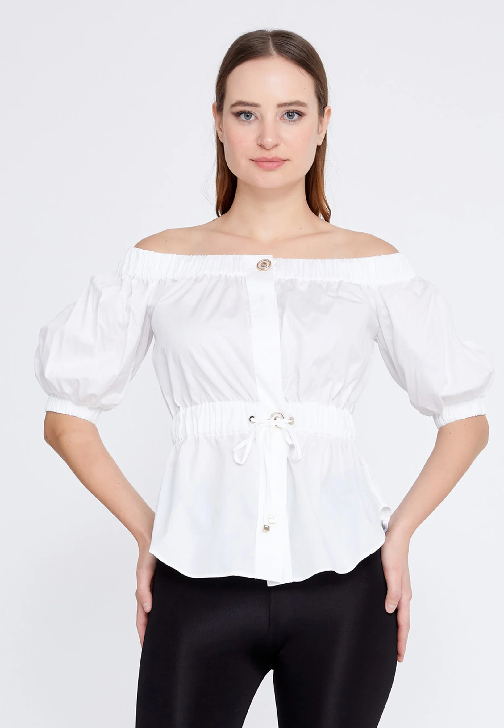 Off Shoulder Solid Color Regular Blouse kmy22s10929