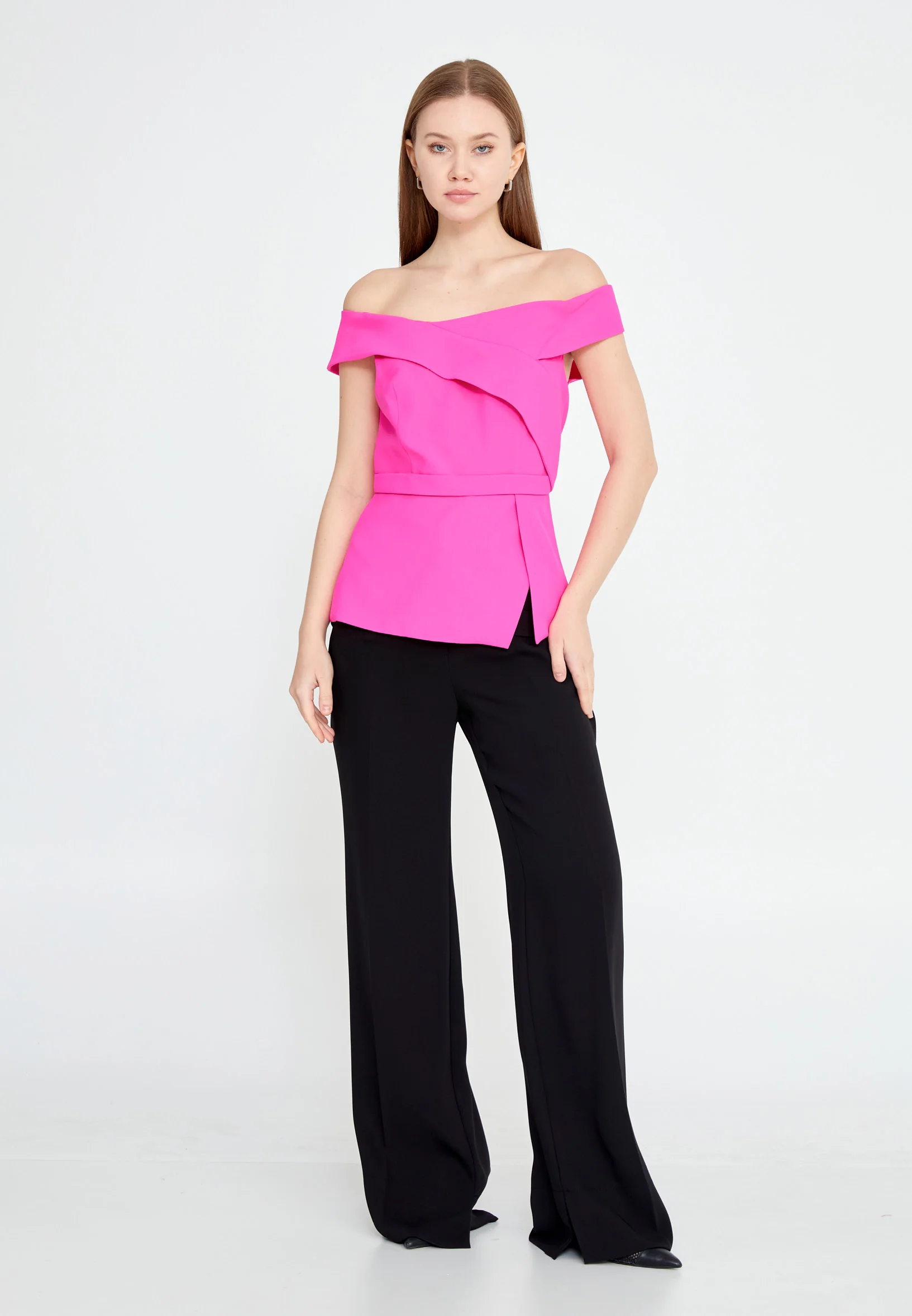 Off Shoulder Solid Color Regular Blouse kmy24y10416 - Image 5