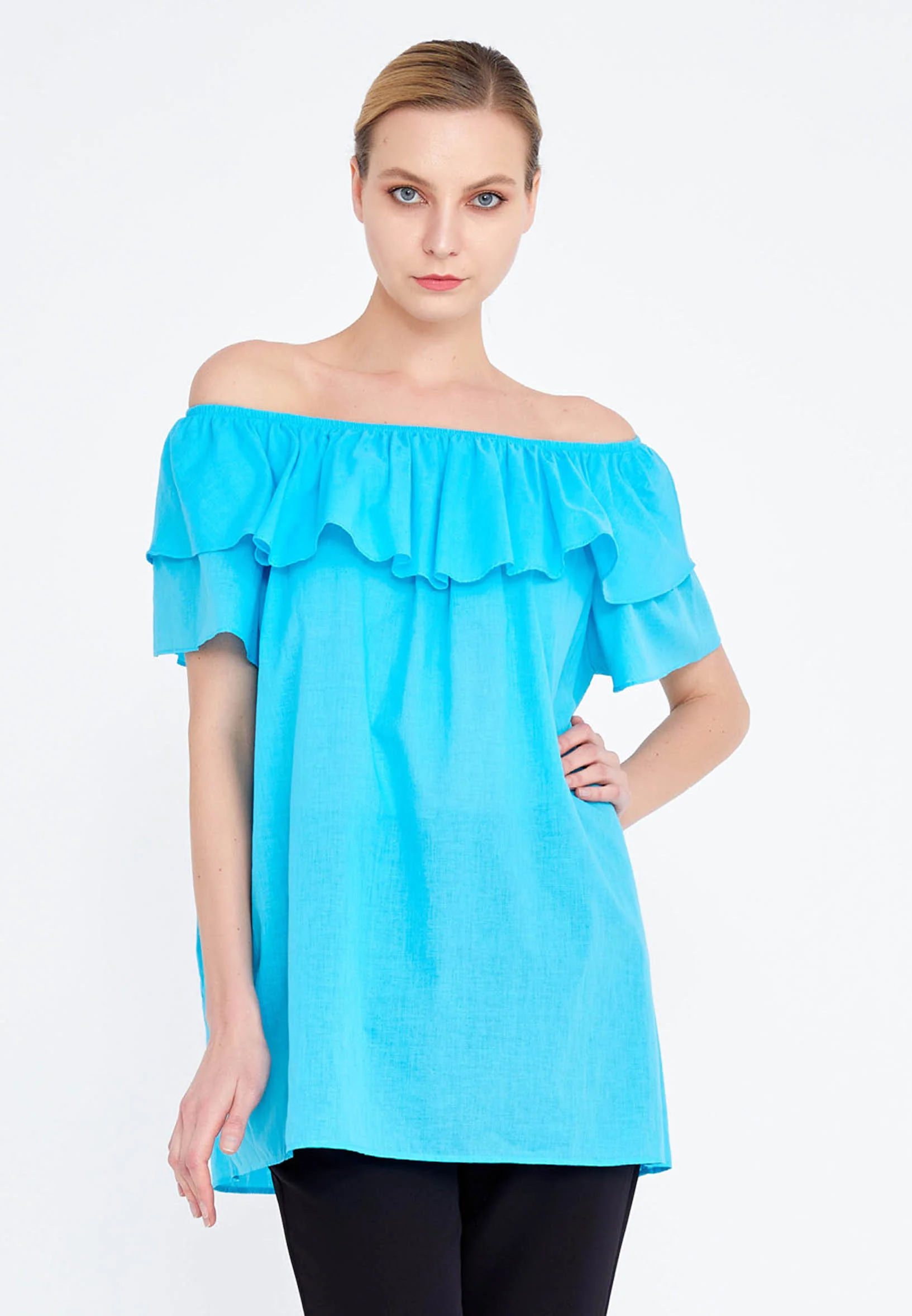 Off Shoulder Solid Color Regular Tunic faiu36821