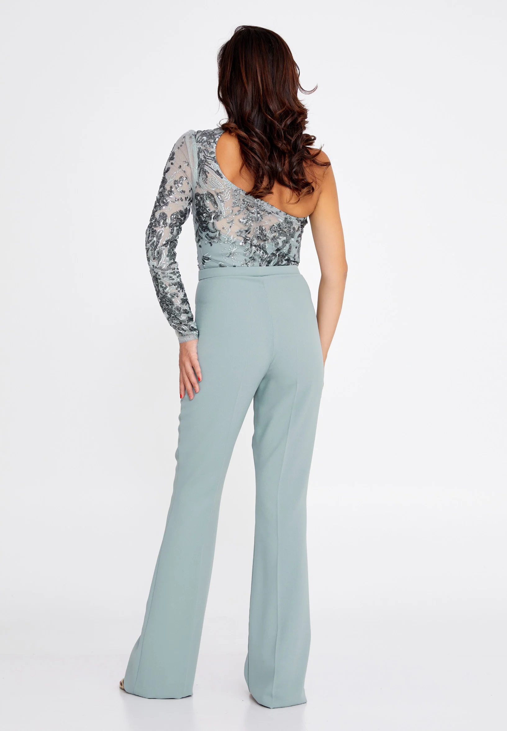 One Shoulder Crepe Regular Fit Regular Evening Jumpsuit pau4271 - Image 14