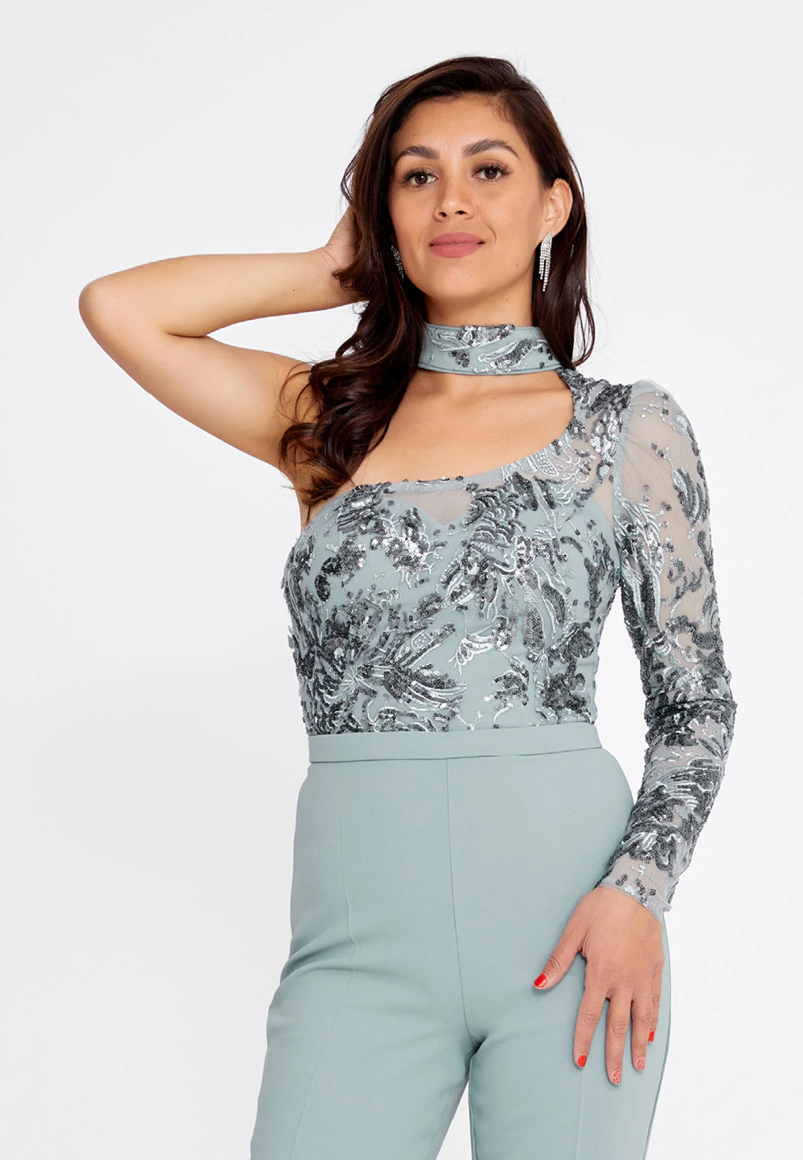 One Shoulder Crepe Regular Fit Regular Evening Jumpsuit pau4271 - Image 16
