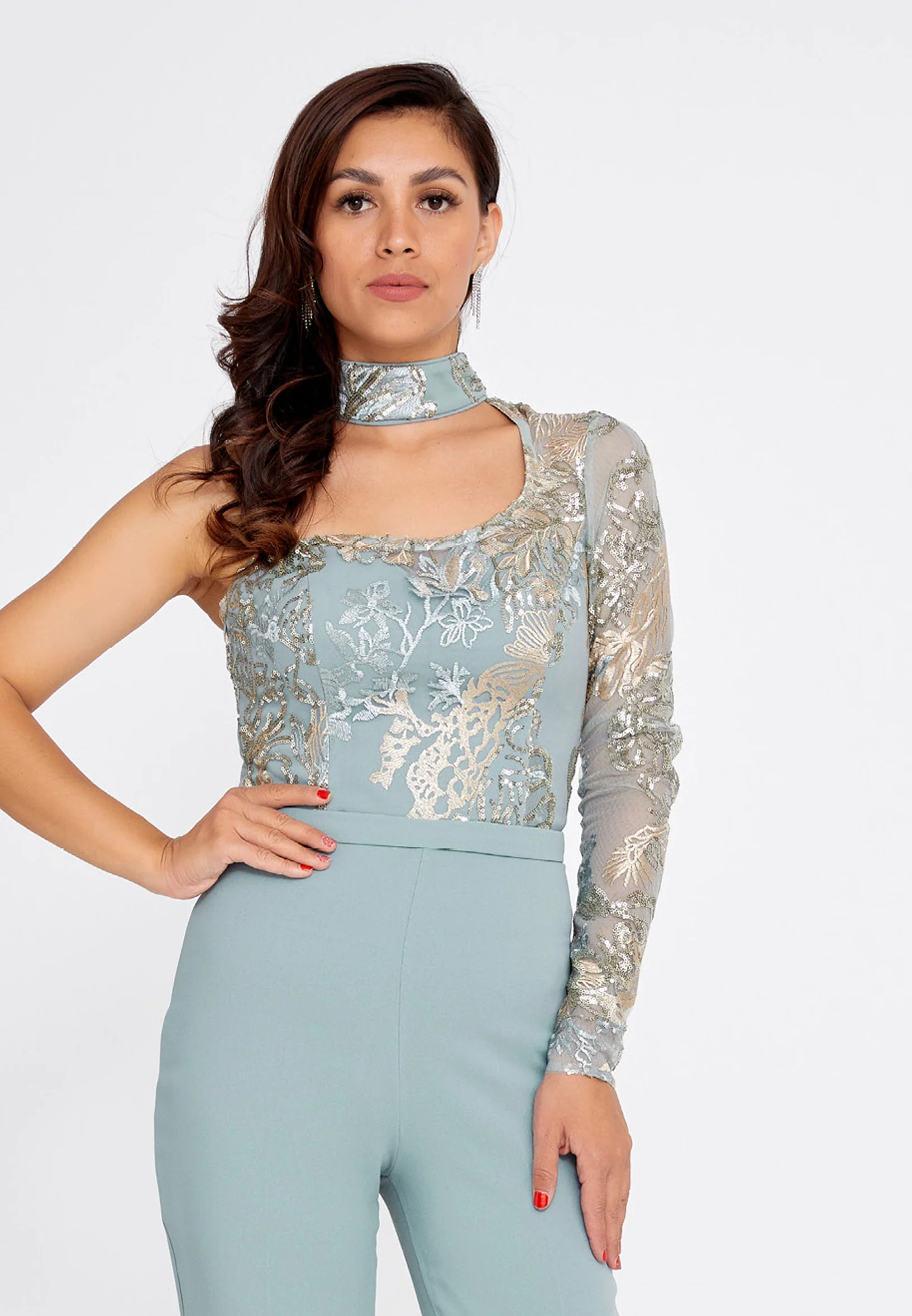 One Shoulder Crepe Regular Fit Regular Evening Jumpsuit pau4271 - Image 20