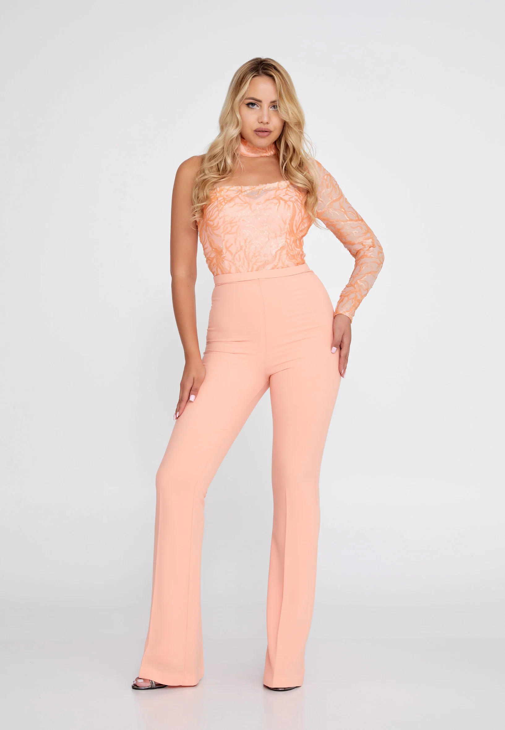 One Shoulder Crepe Regular Fit Regular Evening Jumpsuit pau4271 - Image 9