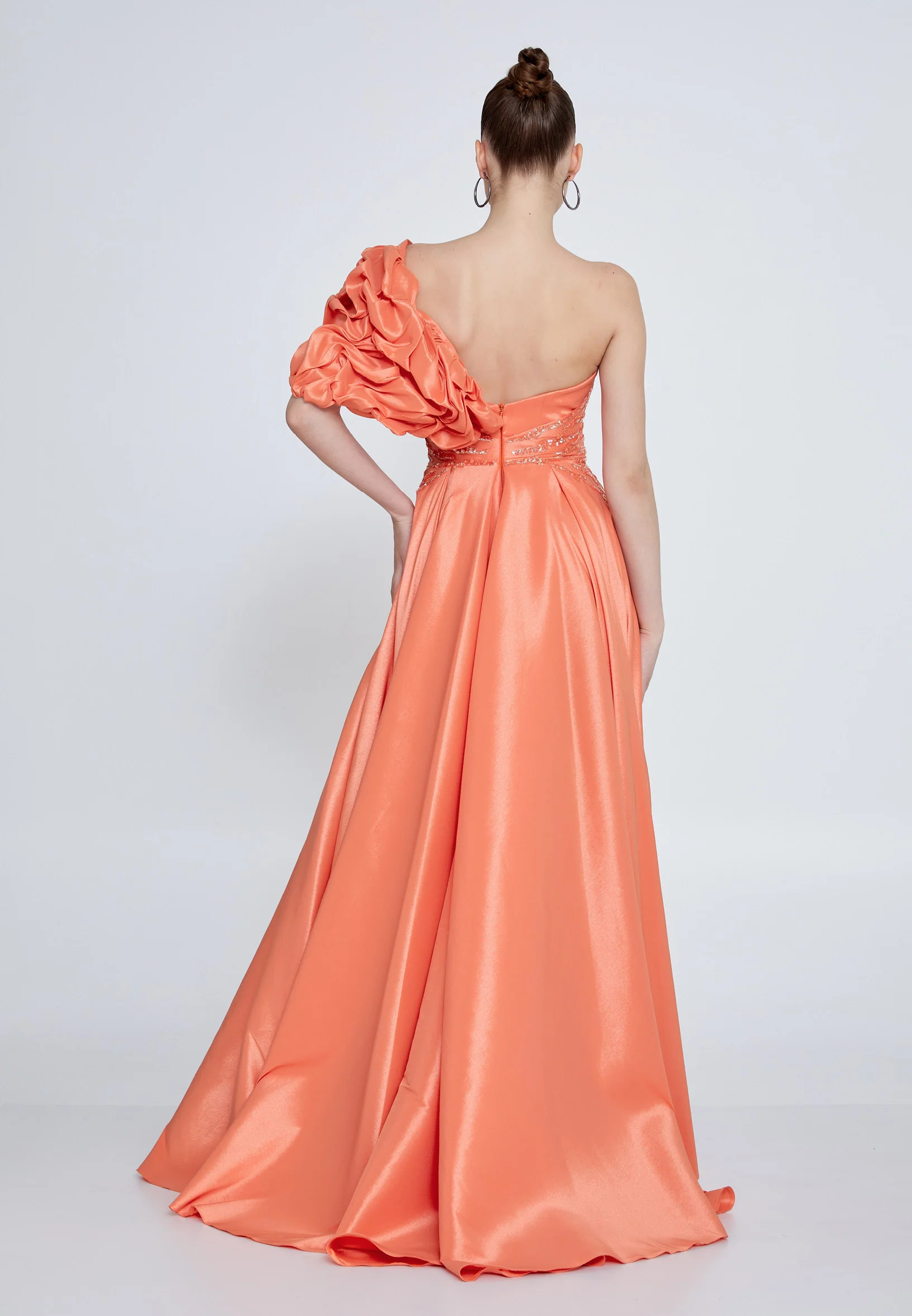 One Shoulder High-Low Polyester A - Line Regular Prom Dress omn0170 - Image 2