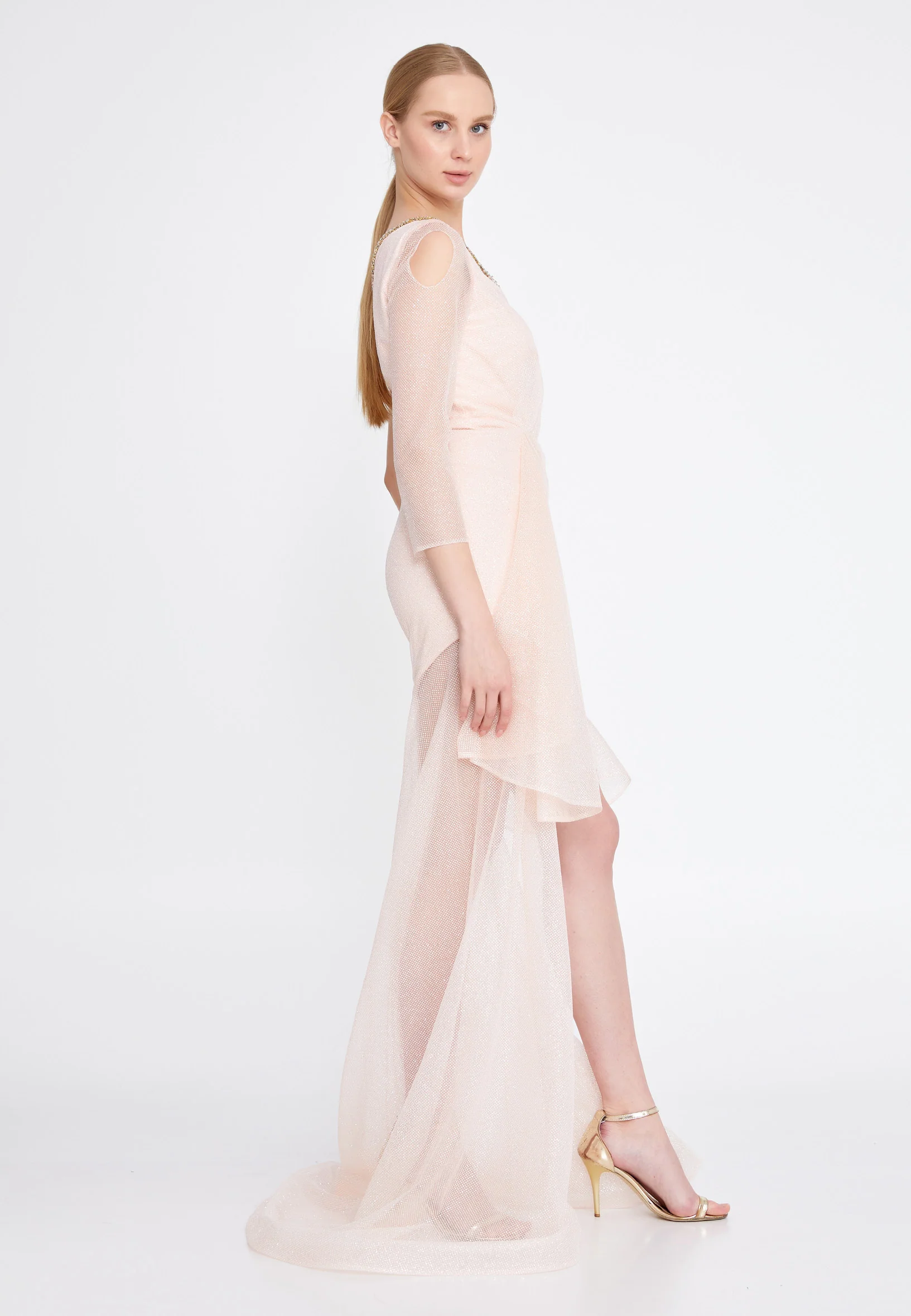 One Shoulder High-Low Tulle Mermaid Regular Prom Dress mtn2235 - Image 11