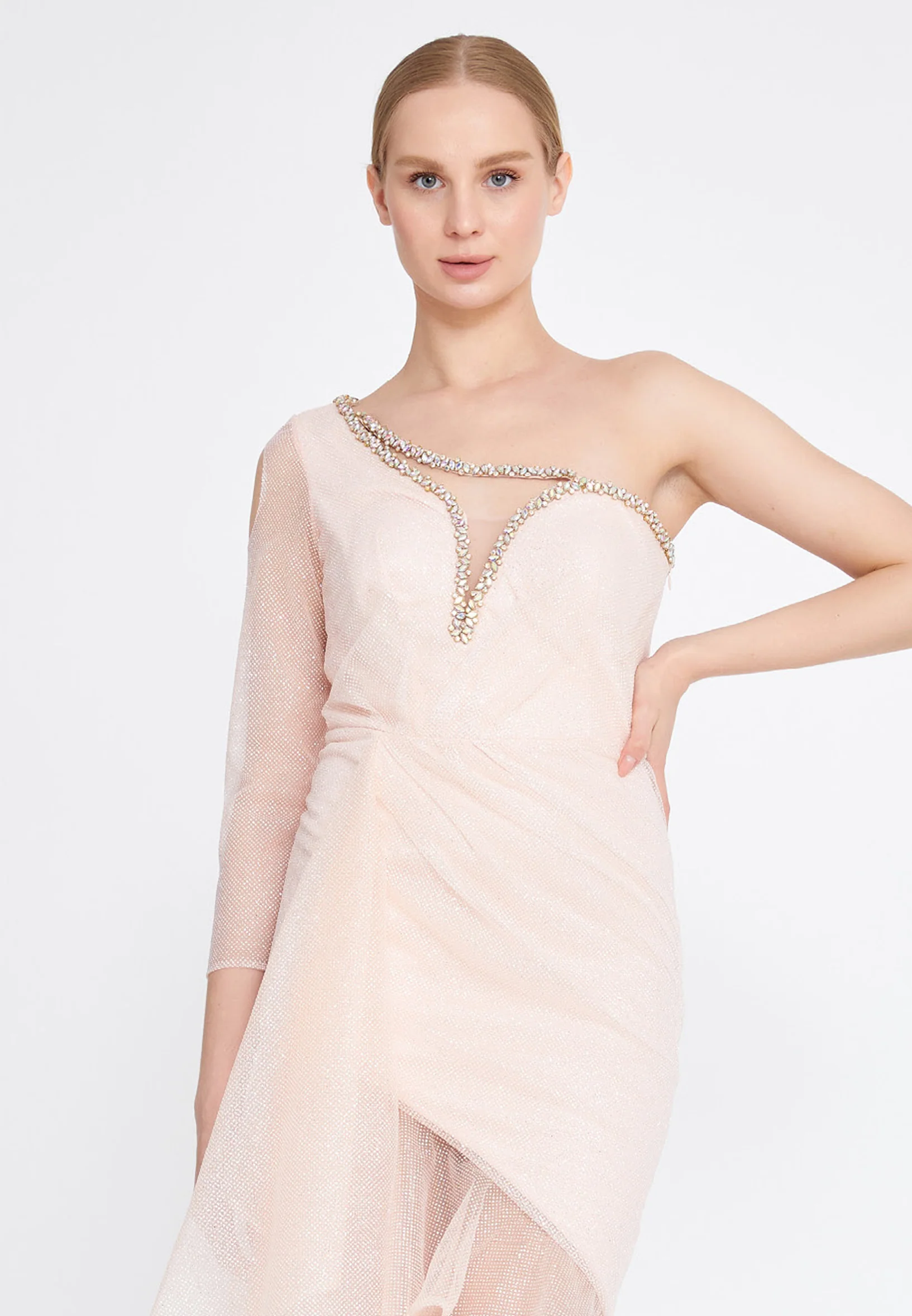 One Shoulder High-Low Tulle Mermaid Regular Prom Dress mtn2235 - Image 12