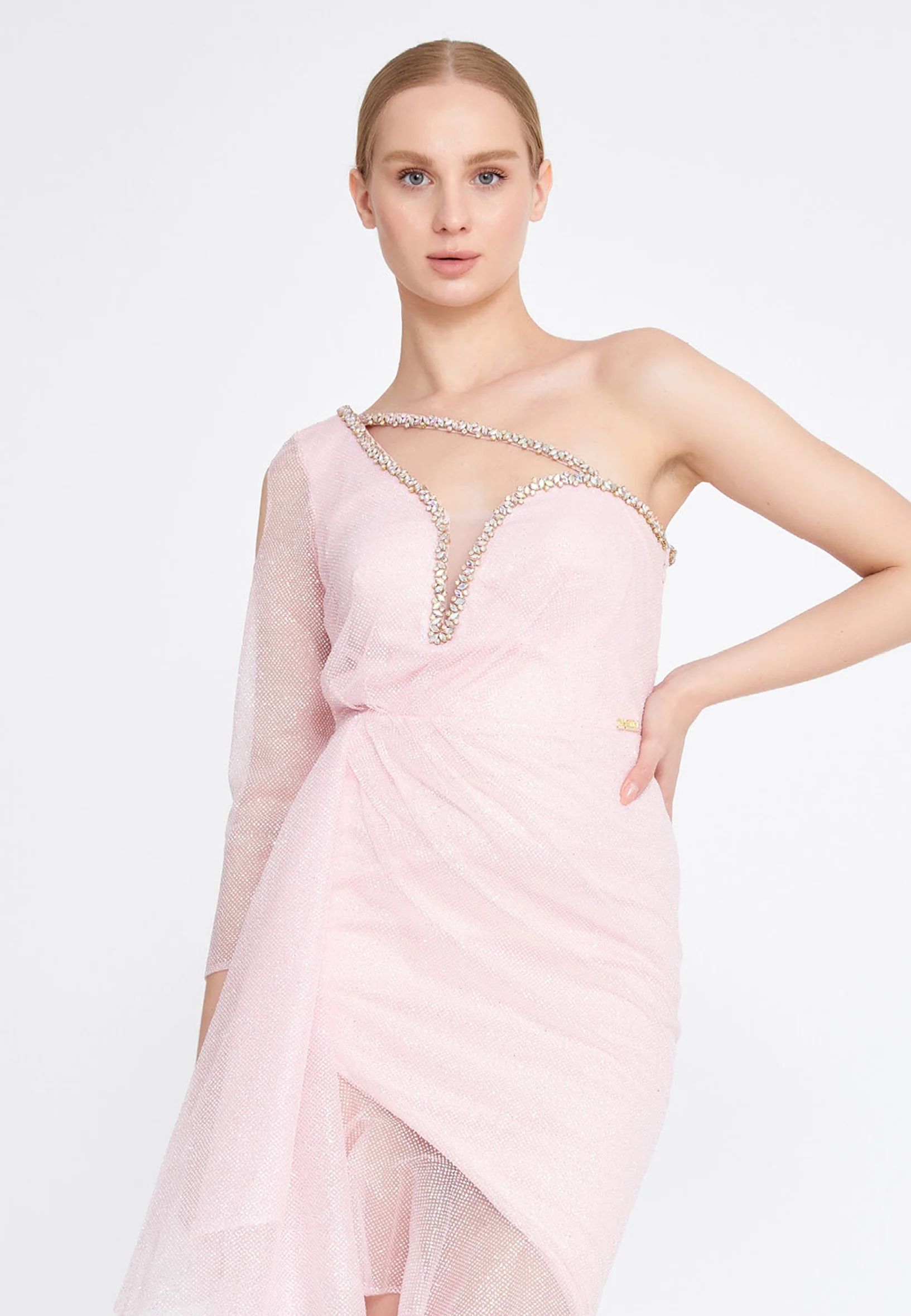 One Shoulder High-Low Tulle Mermaid Regular Prom Dress mtn2235 - Image 4