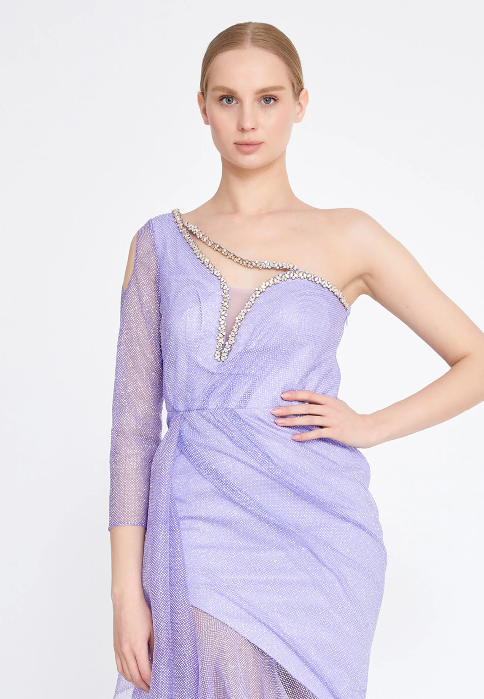 One Shoulder High-Low Tulle Mermaid Regular Prom Dress mtn2235 - Image 8
