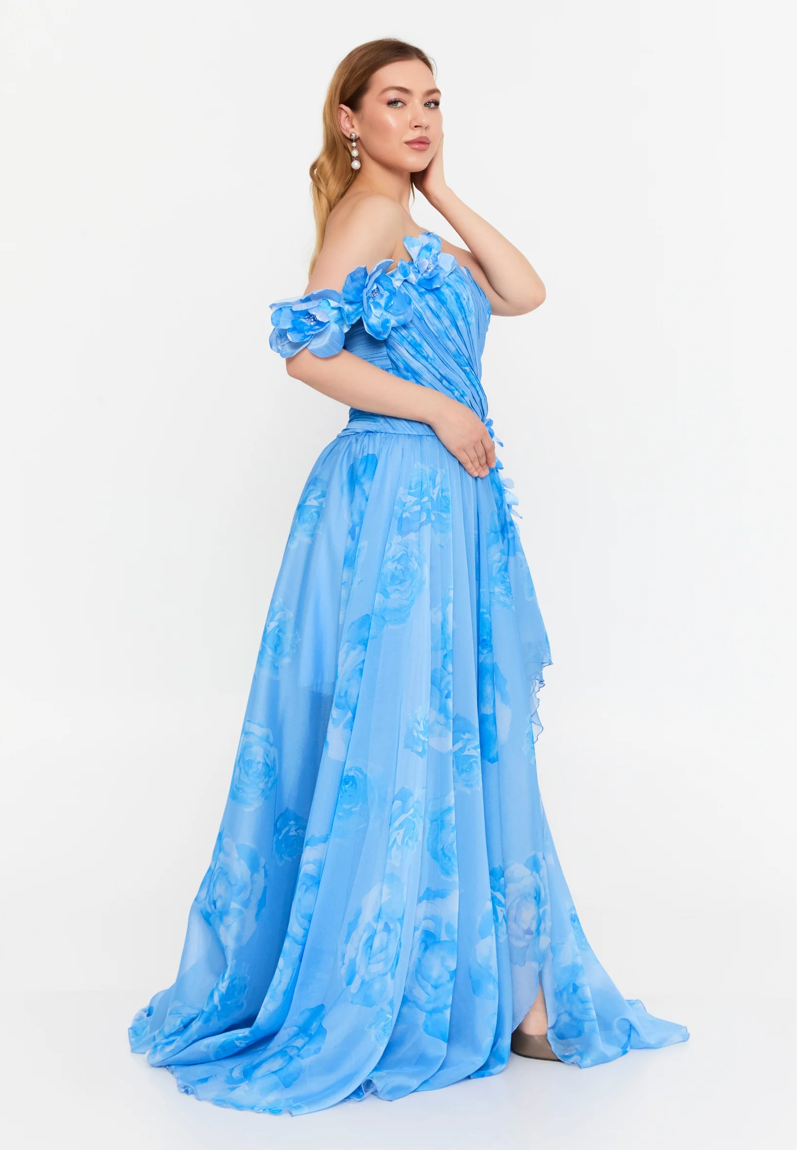 One Shoulder Maxi Chiffon A - Line Regular Prom Dress prl0221 - Image 3