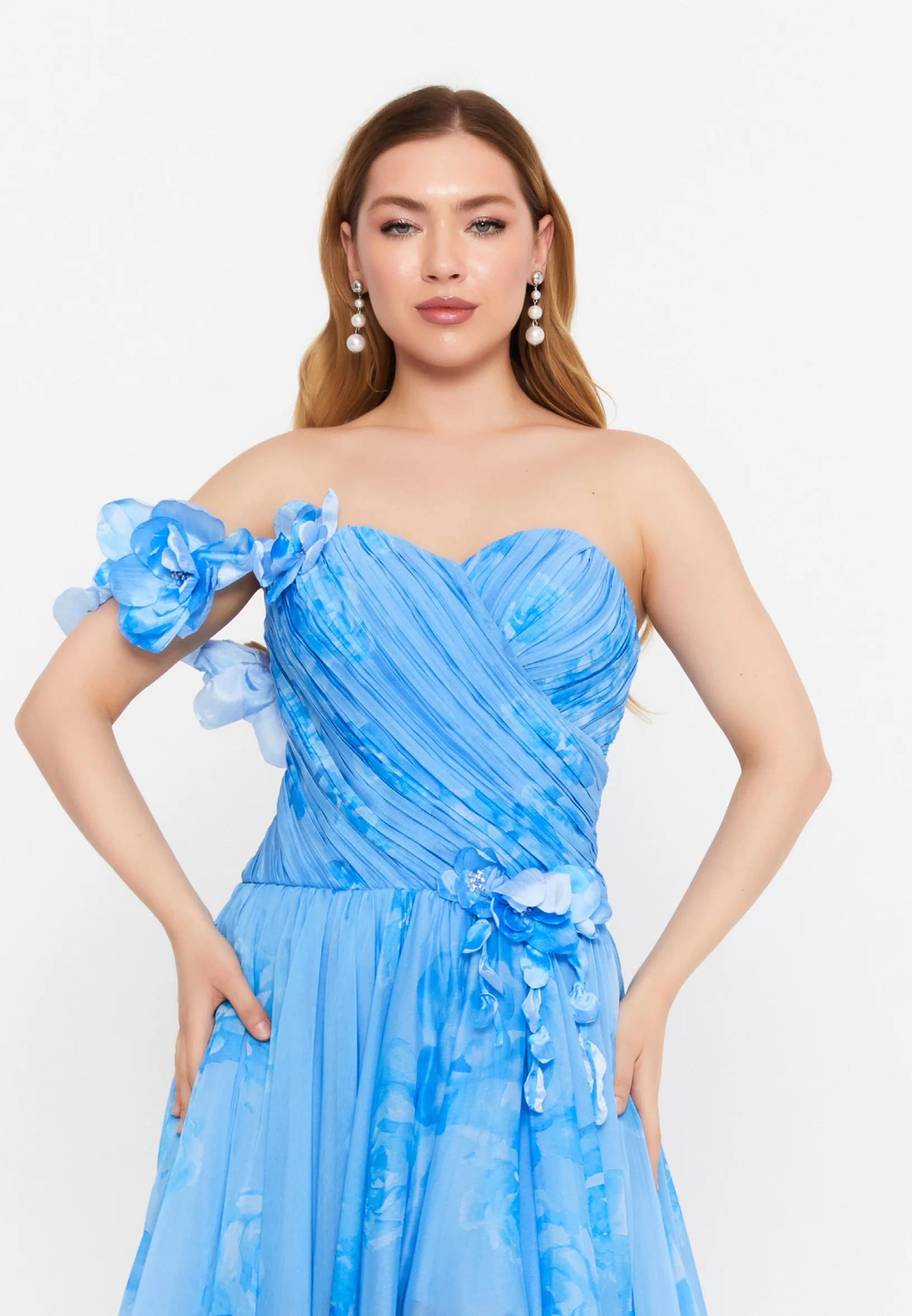 One Shoulder Maxi Chiffon A - Line Regular Prom Dress prl0221 - Image 4
