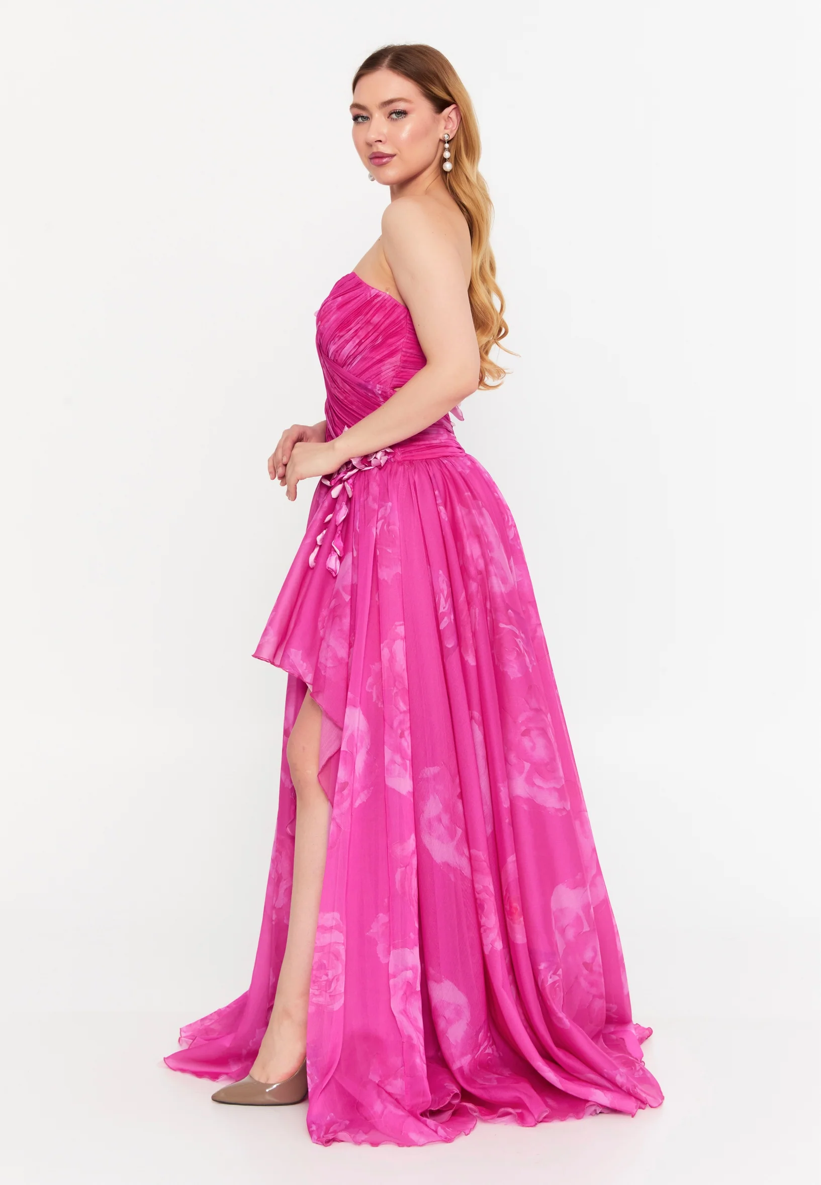 One Shoulder Maxi Chiffon A - Line Regular Prom Dress prl0221 - Image 7