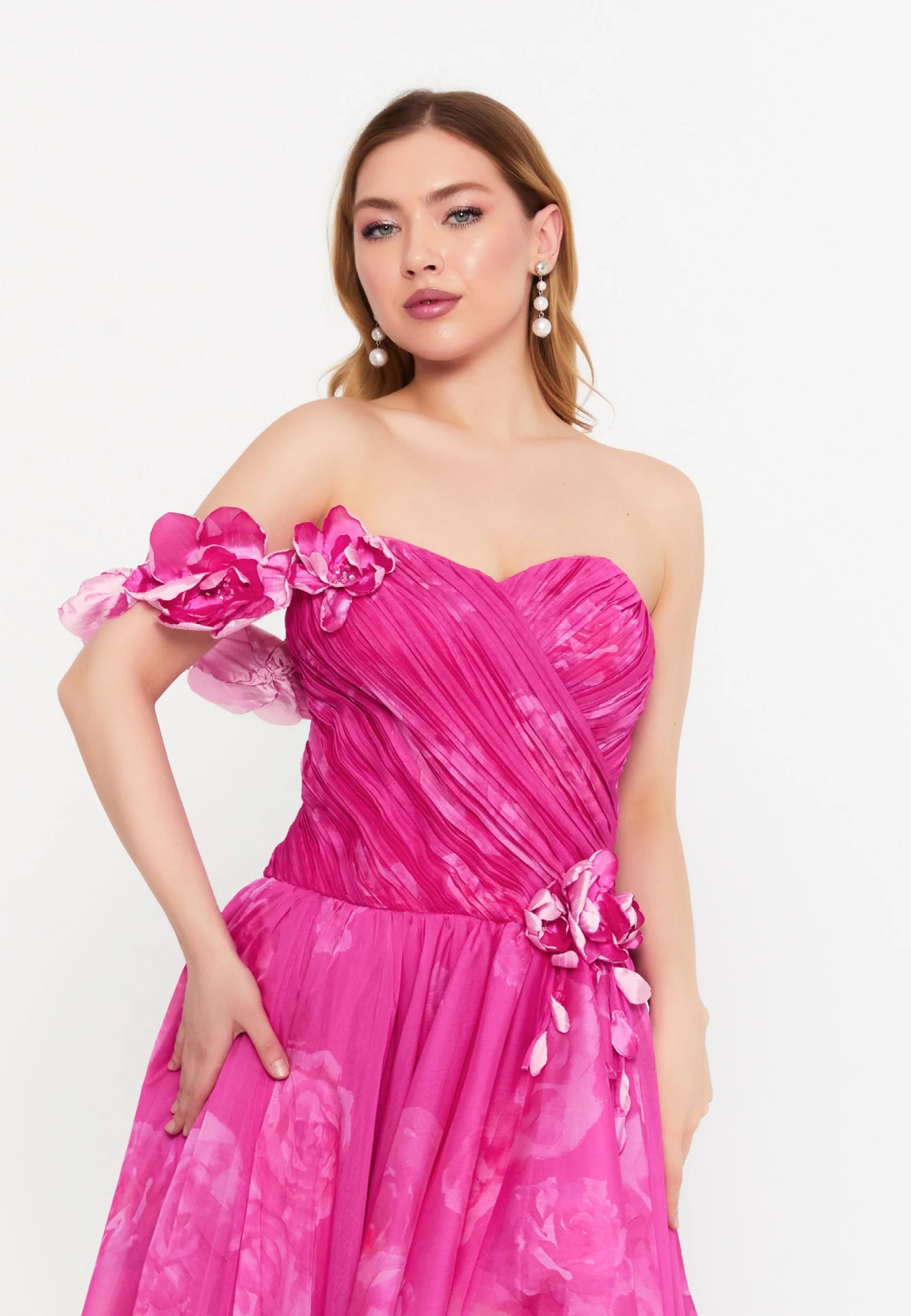 One Shoulder Maxi Chiffon A - Line Regular Prom Dress prl0221 - Image 8