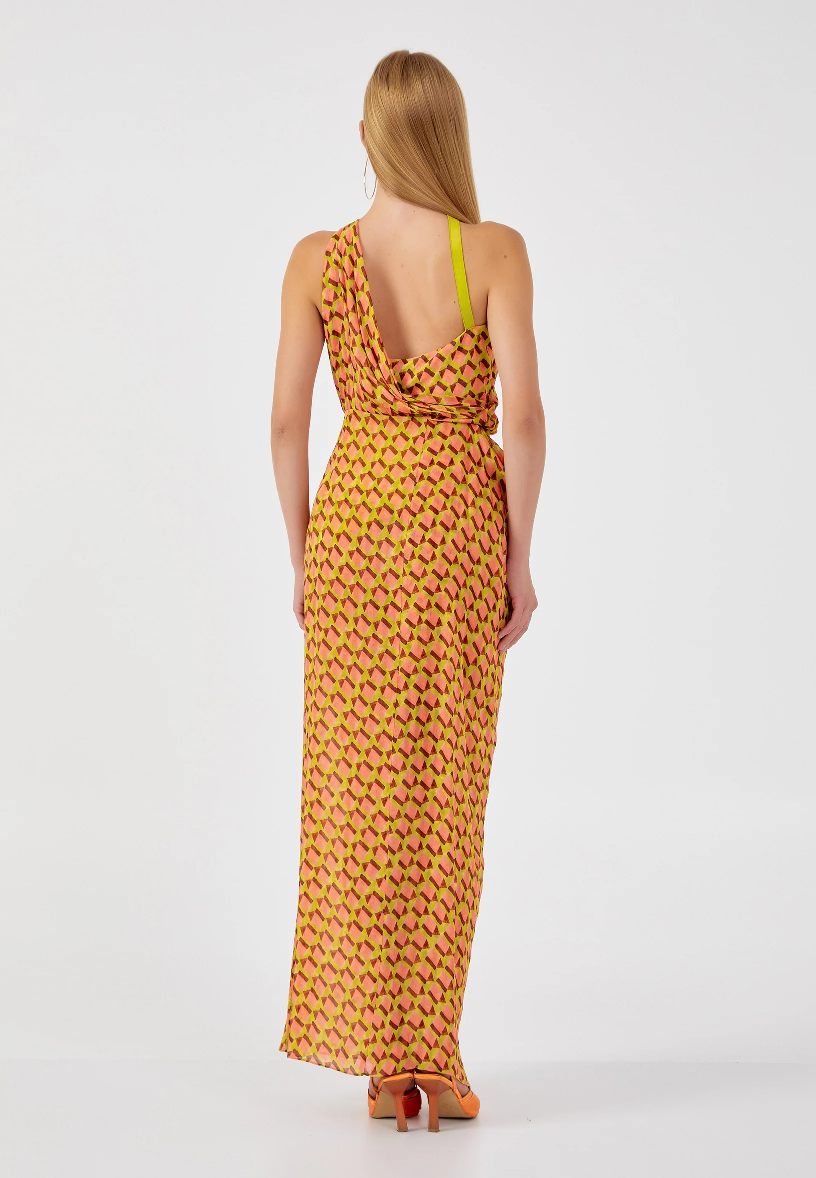 One Shoulder Maxi Chiffon Column Regular Casual Dress kmy24y40455 - Image 2