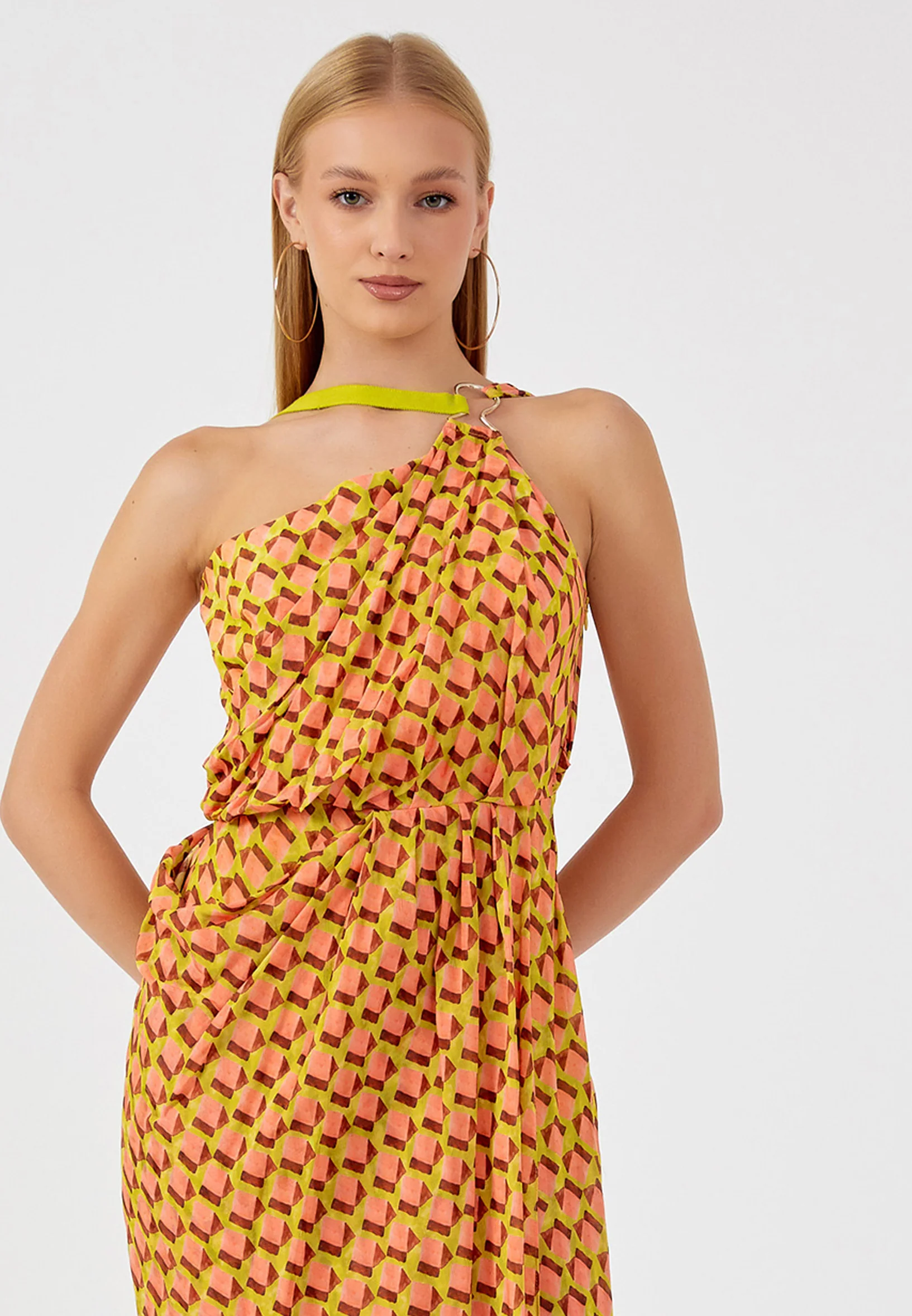 One Shoulder Maxi Chiffon Column Regular Casual Dress kmy24y40455 - Image 4